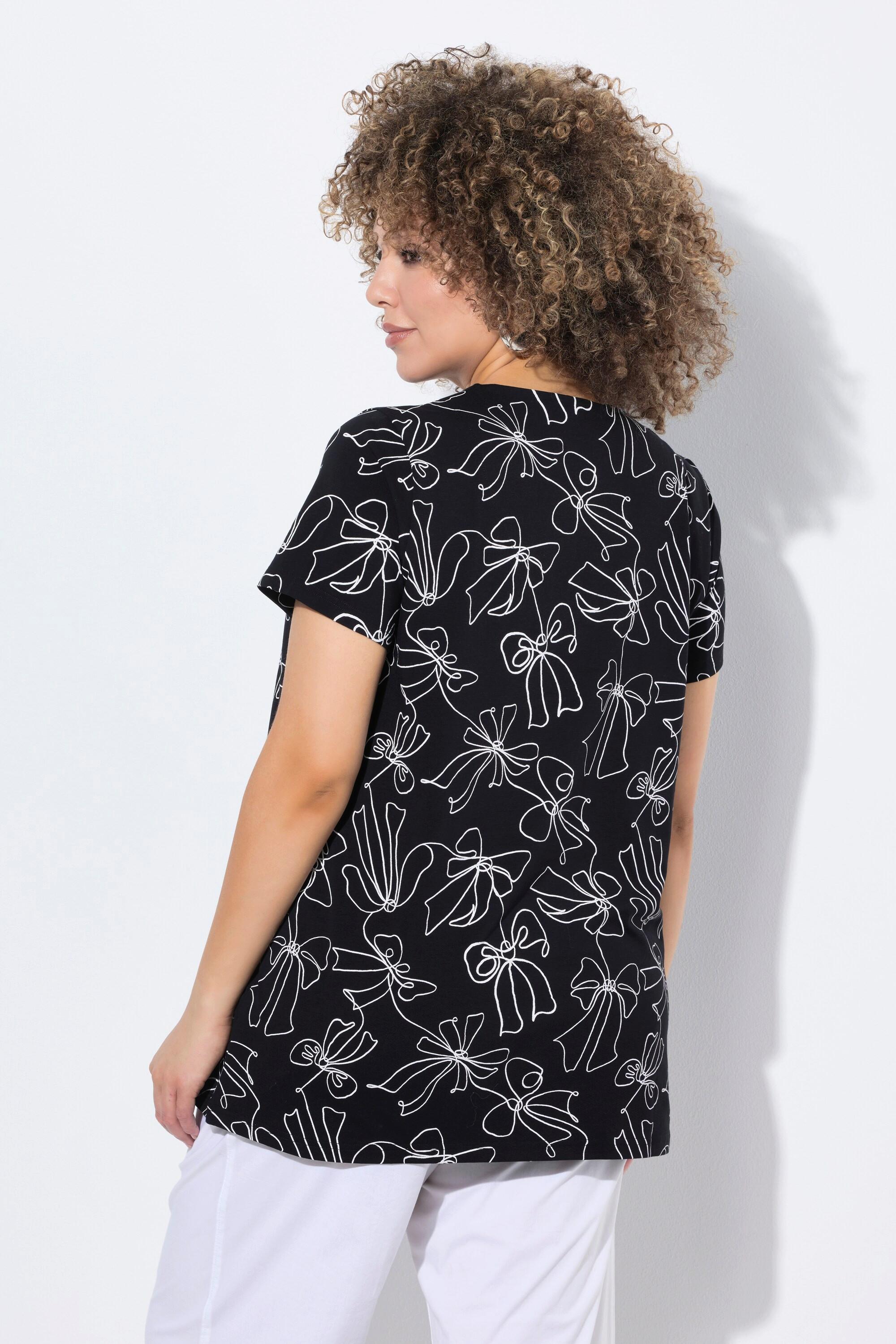 Ulla Popken A-Linie T-Shirt mit Schleifenprint Tunika-Ausschnitt und Halbarm