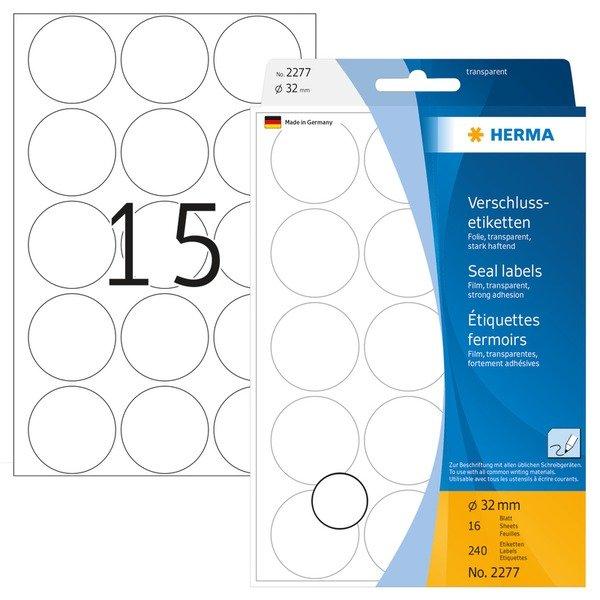 HERMA HERMA Verschlussetiketten 32mm 2277 transparent 240 St./16 Blatt
