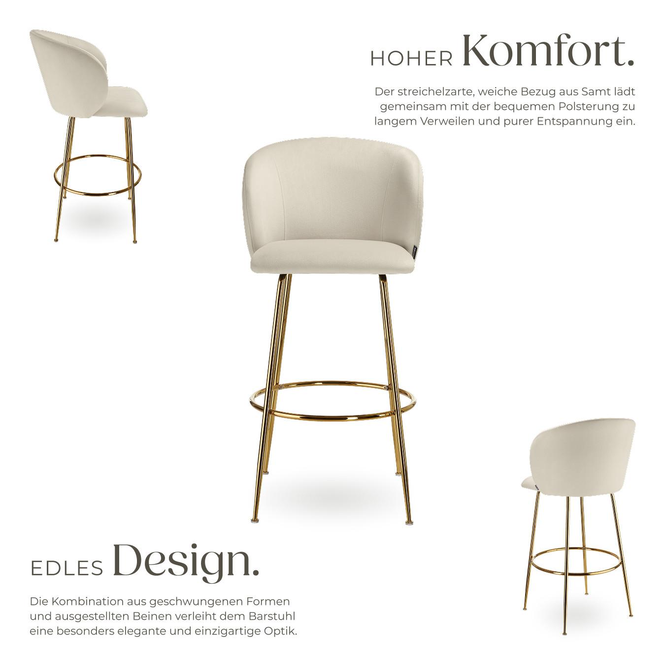 Tectake Barstuhl Luana, mit Rückenlehne, Samtoptik 6er Set