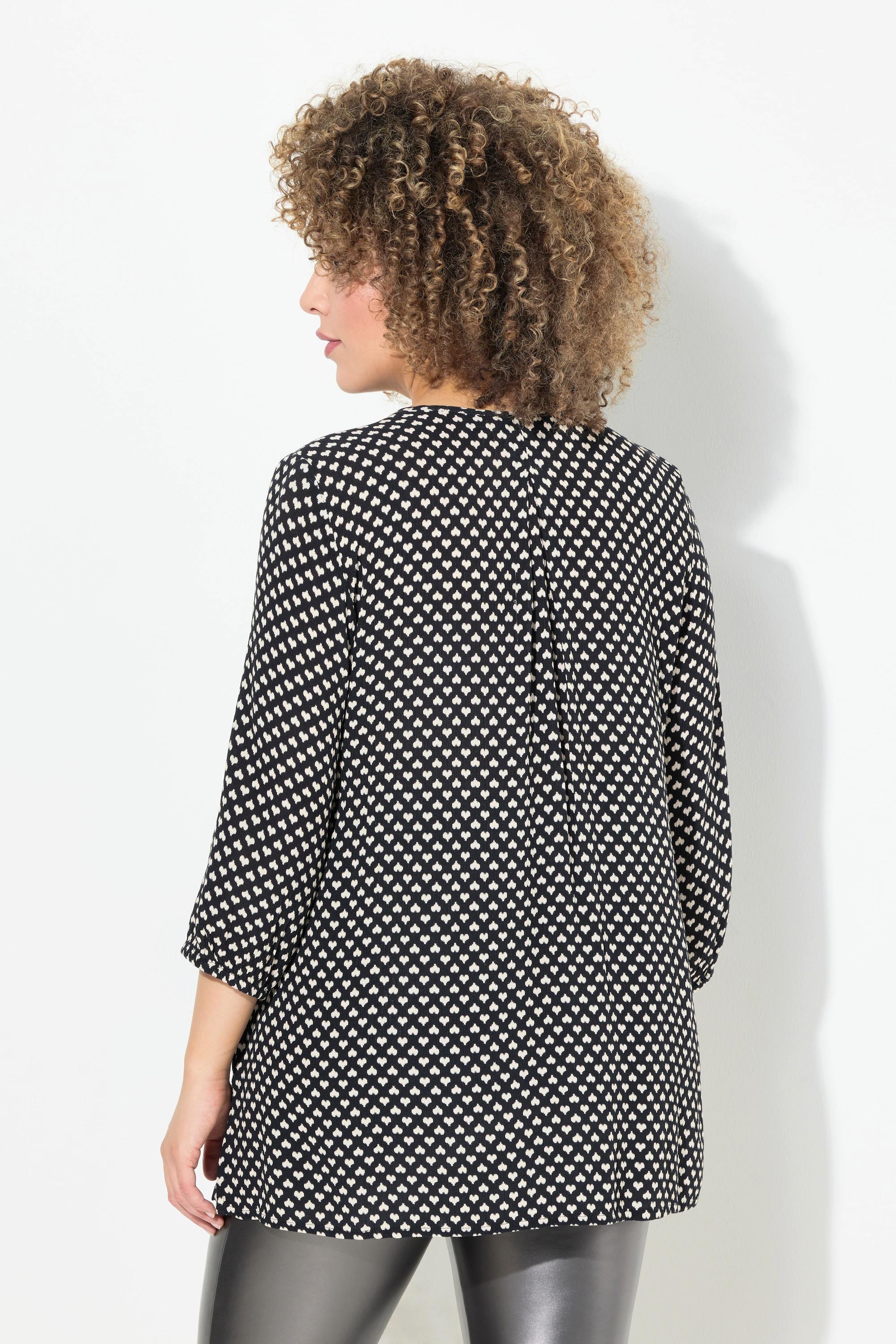 Ulla Popken Smokbluse Herzen A-Linie Rundhals 3/4-Arm