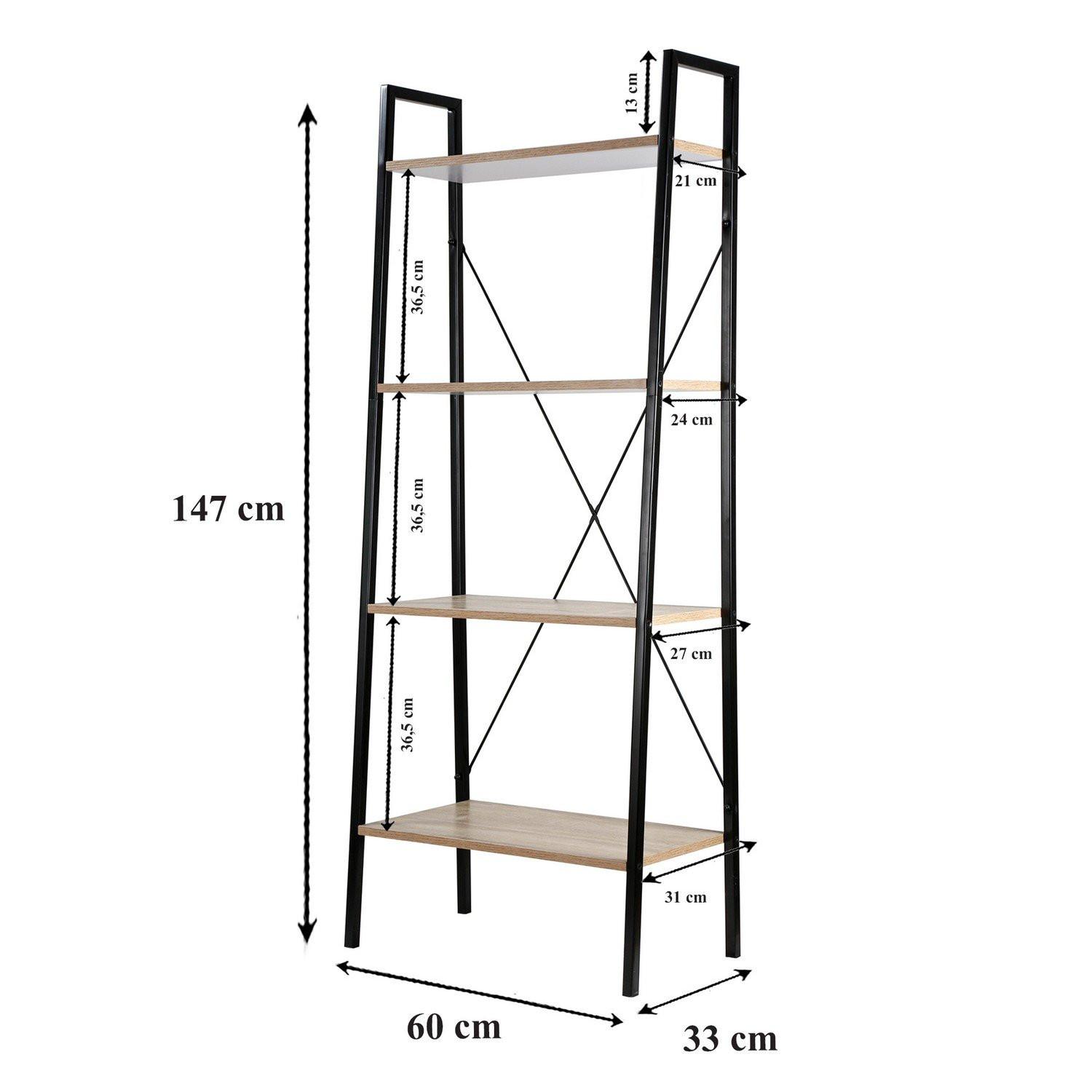 Calicosy Aufbewahrungsregal mit 4 Ebenen im Industrial-Stil - L60 cm