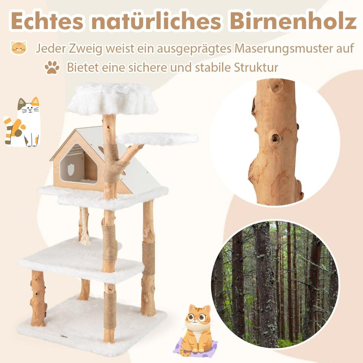 Northio Holz Kratzbaum mit 2 Liegeplätzen & Höhle & Kratzsäulen & Sisalseil Katzenbaum