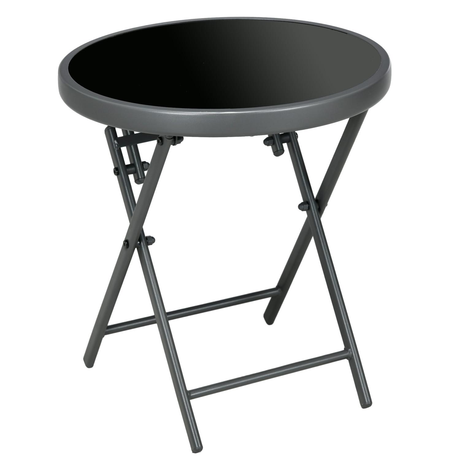 Northio Outsnuuy Beistelltisch klappbar, Klapptisch aus Glas, kleiner Campingtisch, runder Sofatisch Balkontisch für Balkon Terrasse Wohnzimmer Büro, 45 x 45 x 50 cm, Schwarz