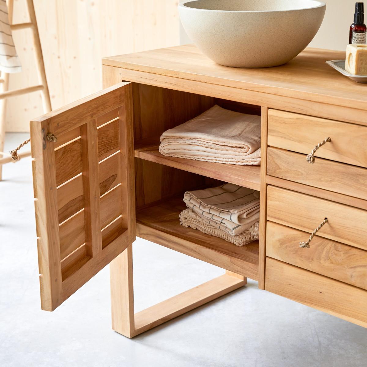 Tikamoon Waschtischunterschrank aus massivem Teakholz 145 cm Minimalys
