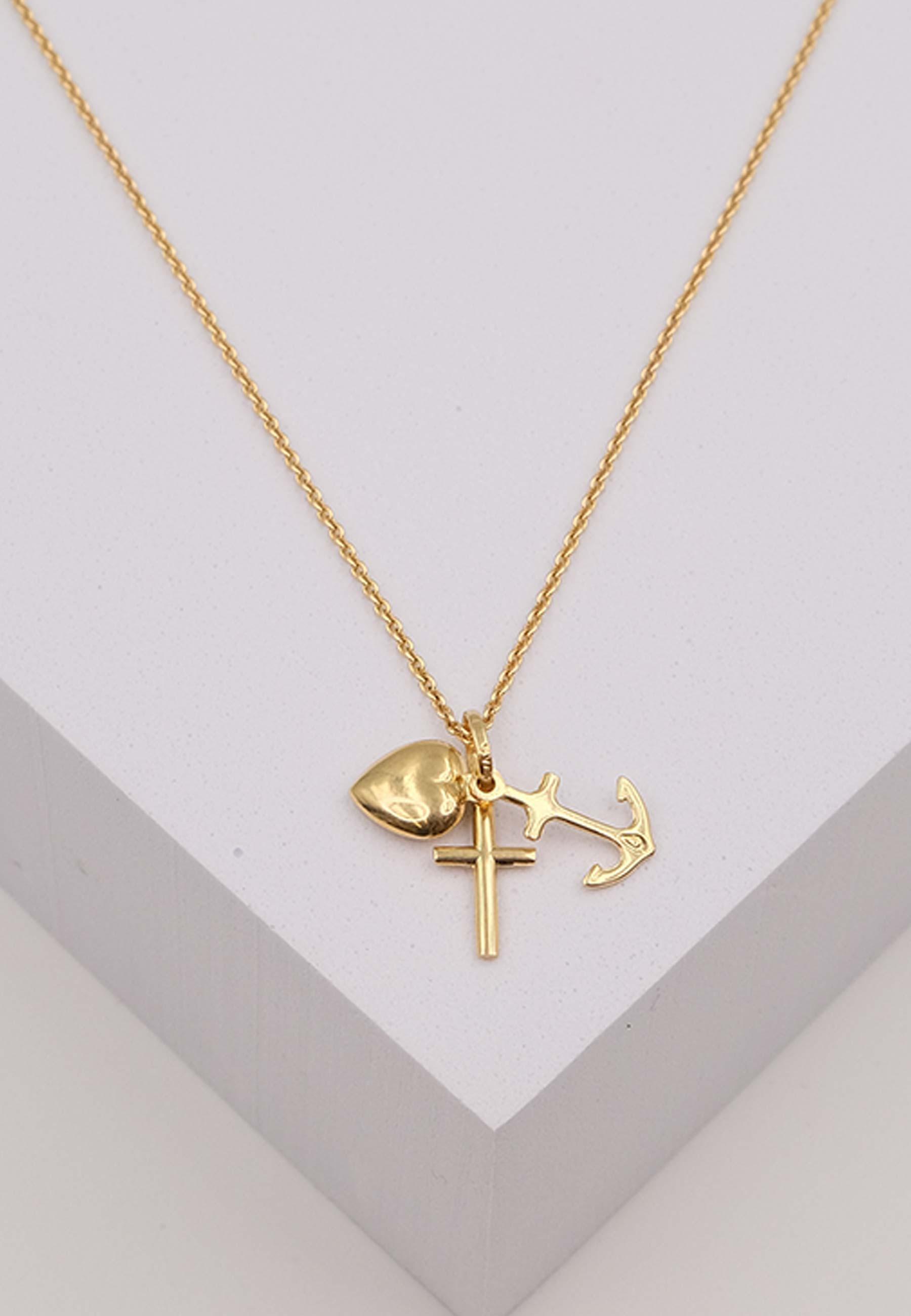 MUAU Schmuck Anhänger Glaube Liebe Hoffnung Gelbgold 750, 9x19mm