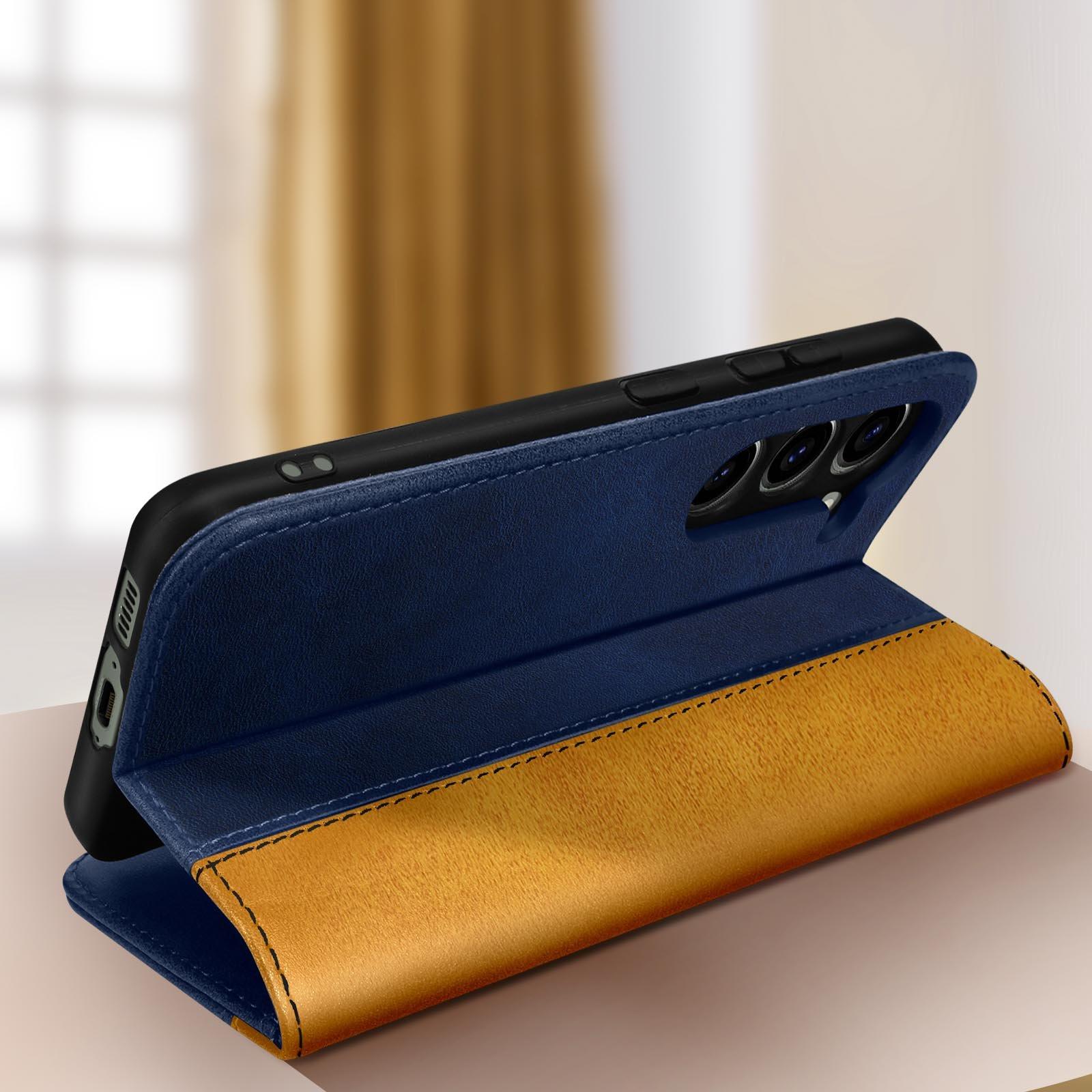 Avizar Samsung S23 Etui Dunkelblau / Gelbbraun