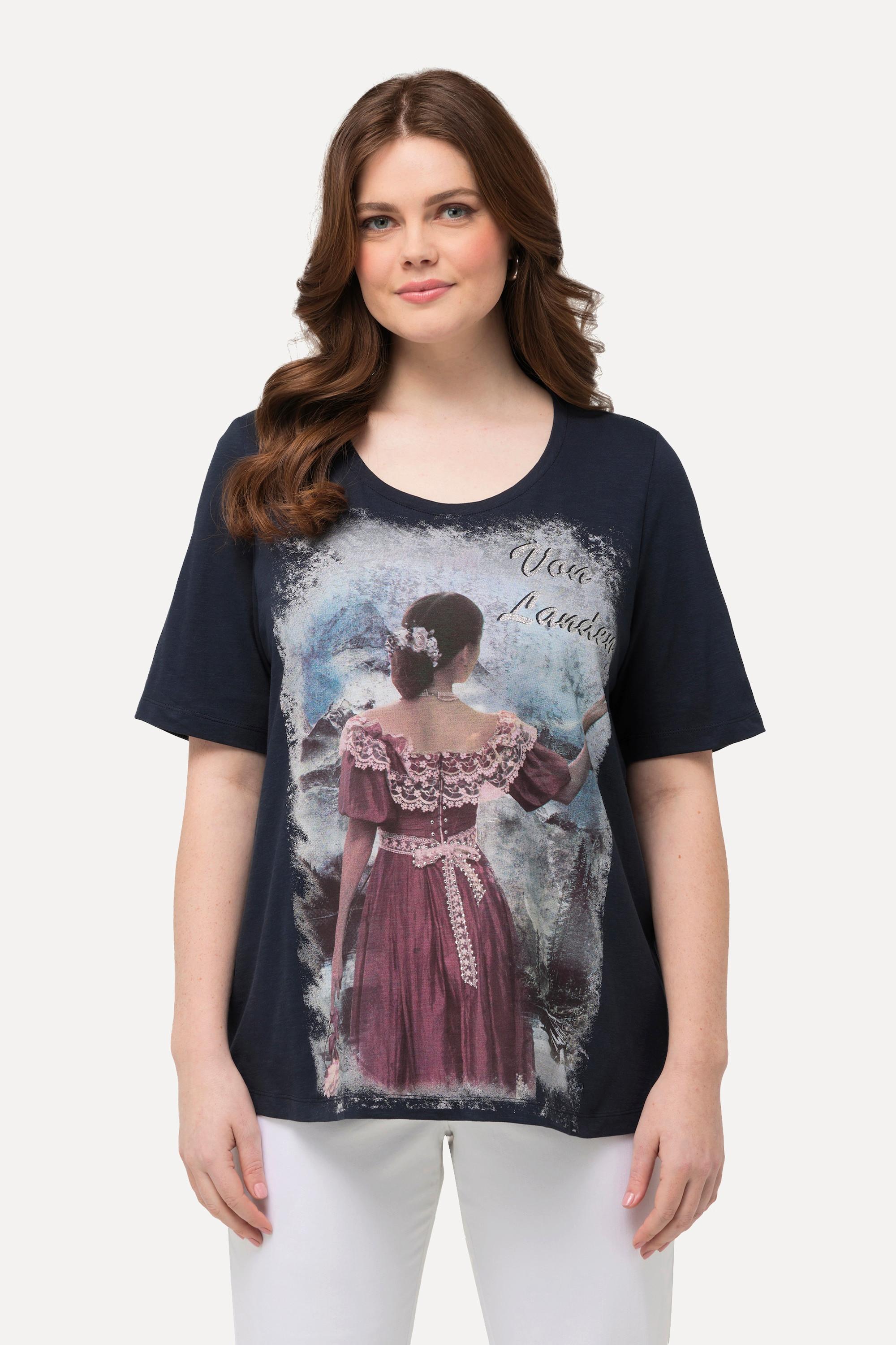 Ulla Popken Classic Trachtenmotiv Rundhals Halbarm T-Shirt