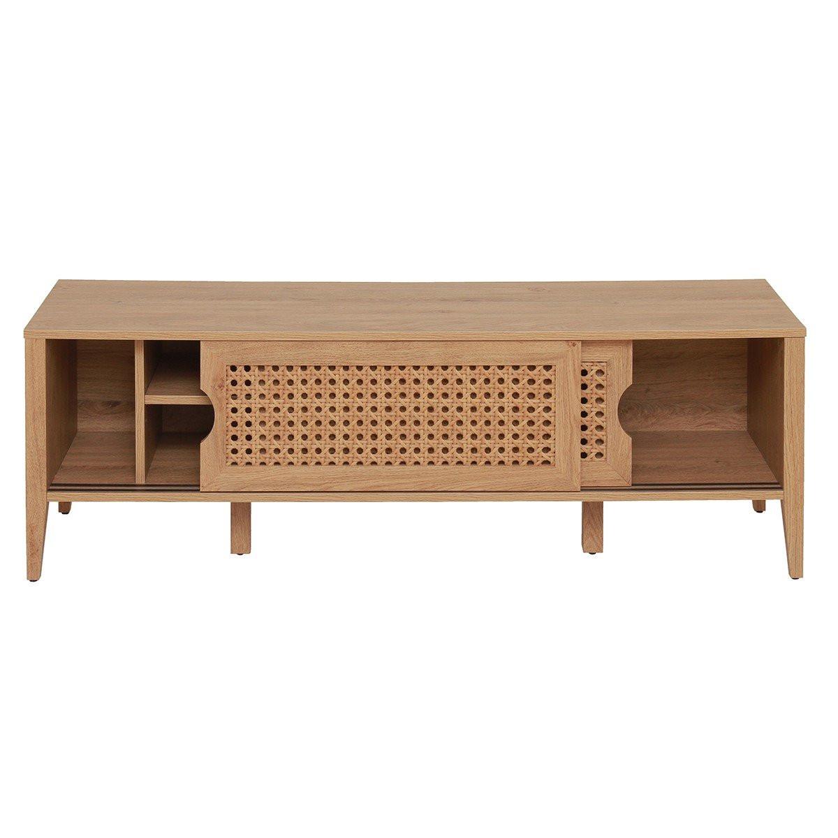 Calicosy TV-Möbel mit 2 Schiebetüren Rattan-Dekor - L138 cm