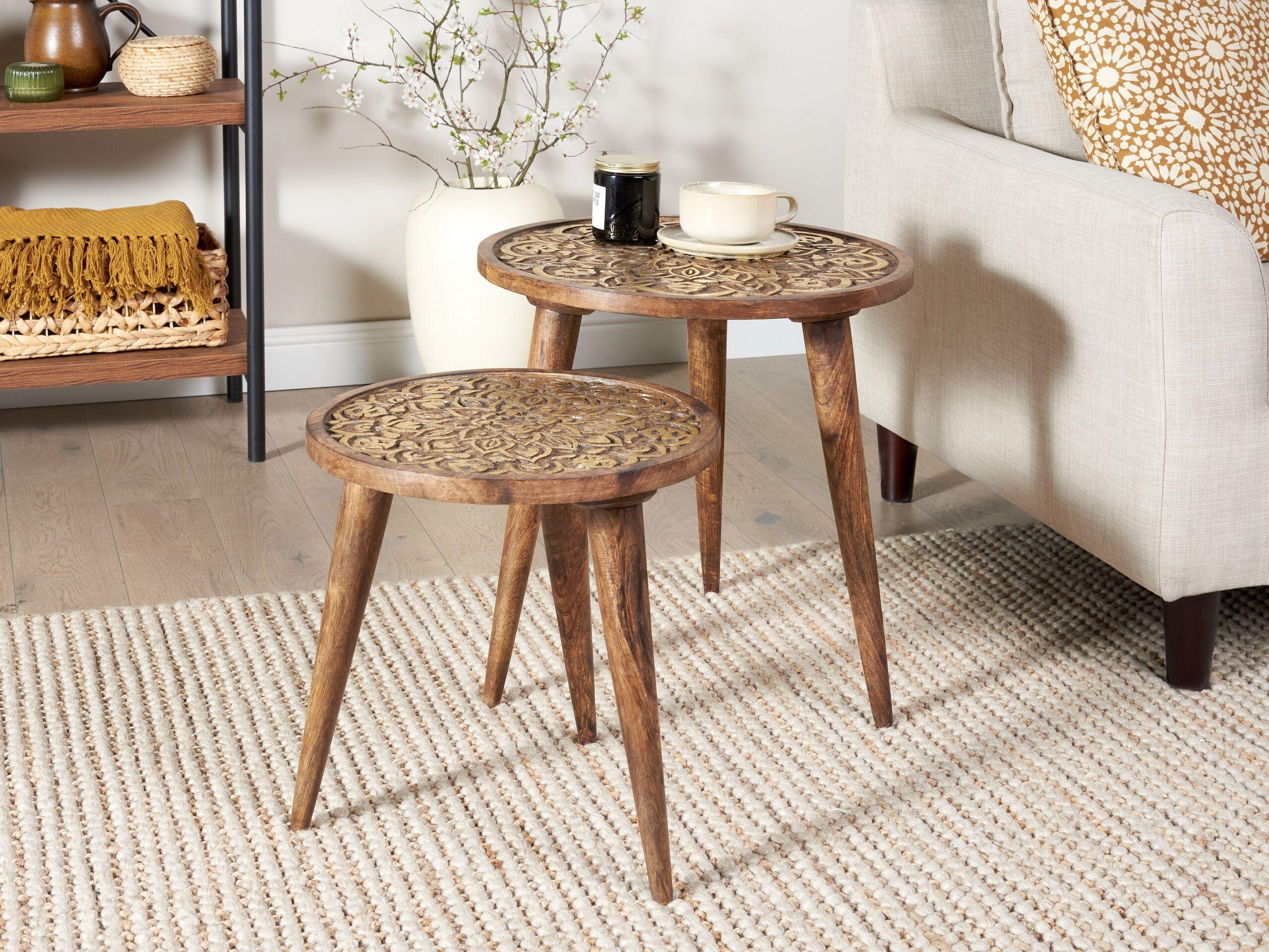 Beliani Beistelltisch 2er Set aus Mangoholz Klassisch RANJA