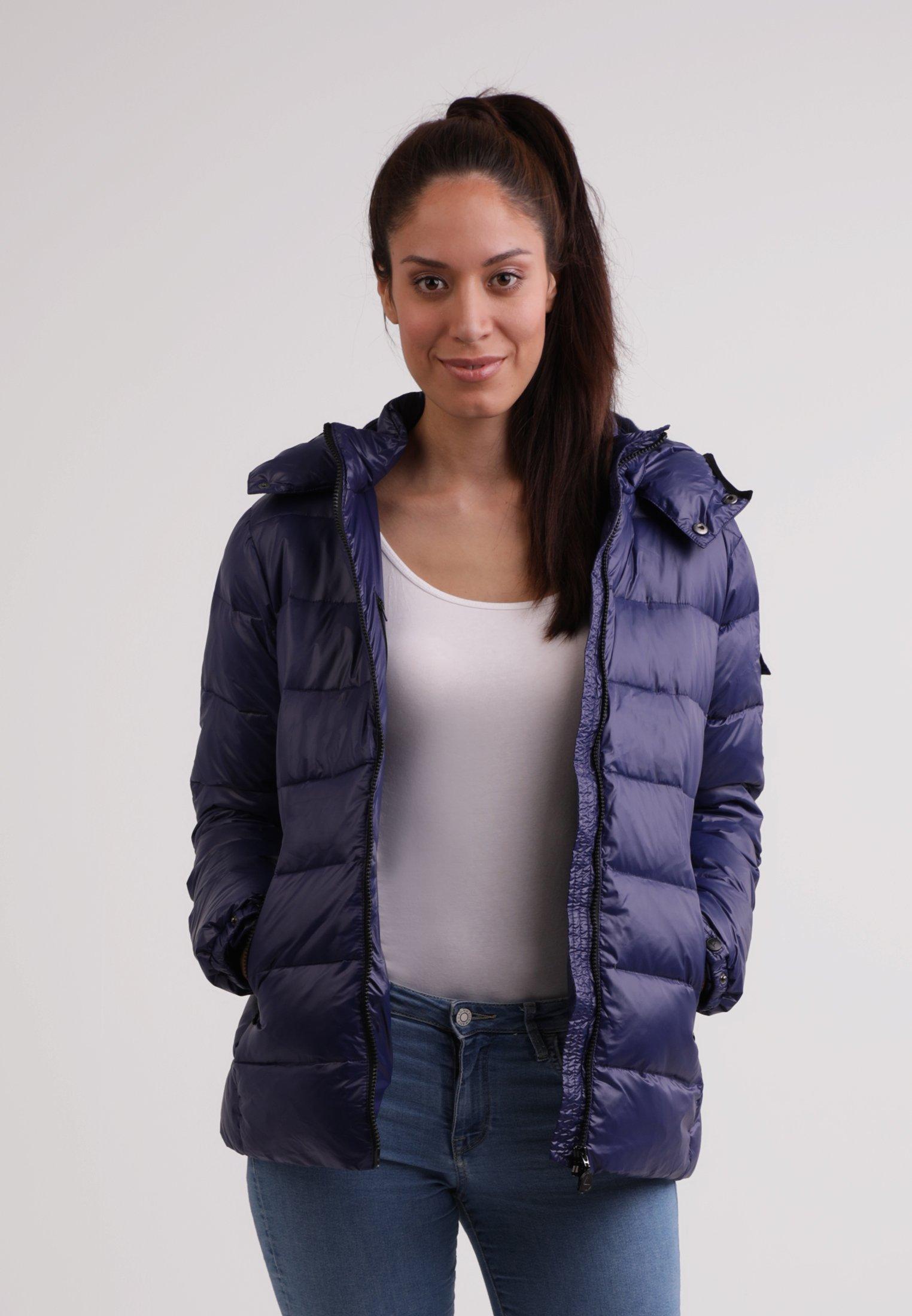 CASH-MERE.CH Daunenjacke mit Kapuze und Kaschmirfutter in glänzender Optik