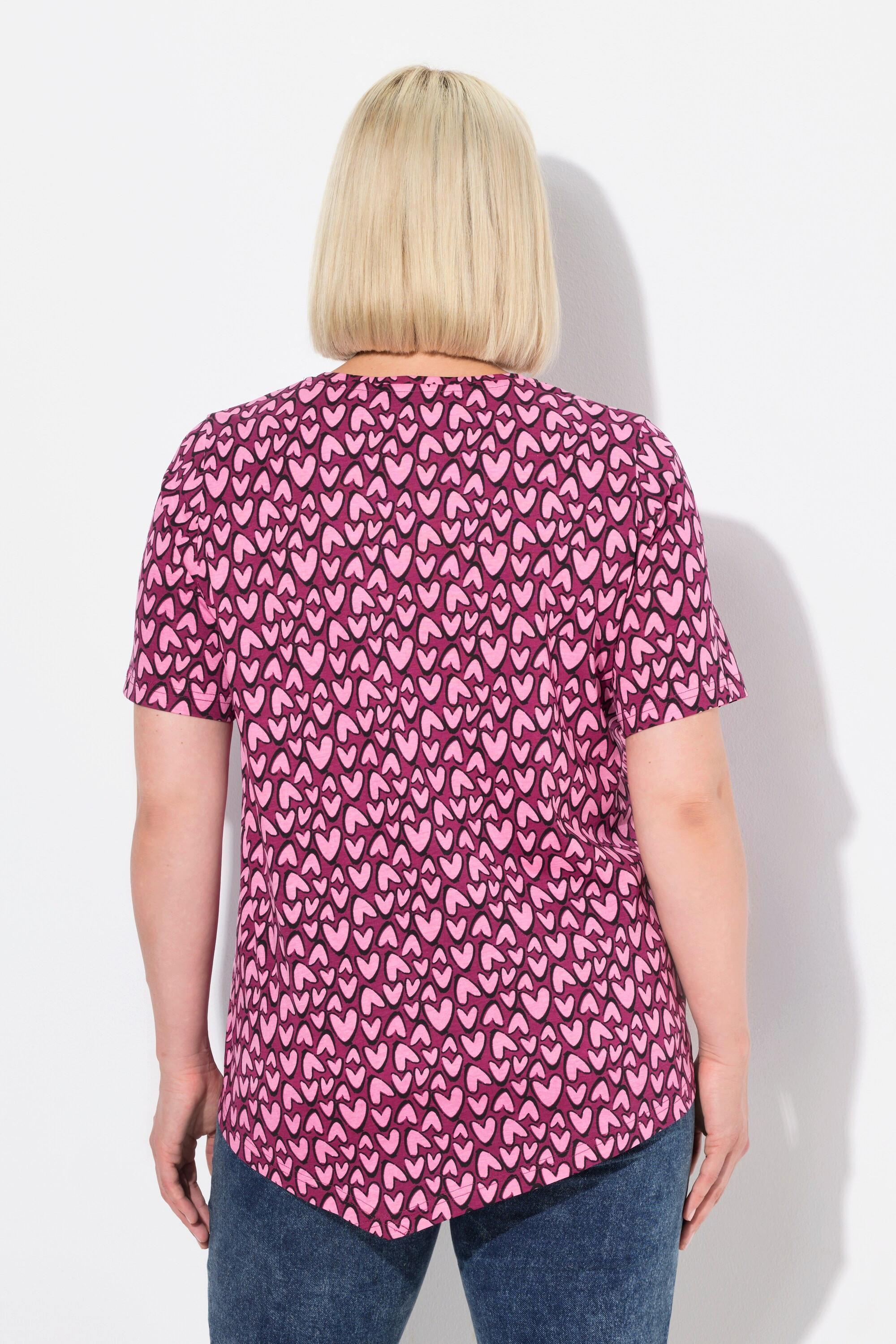 Ulla Popken T-Shirt Herzen Zipfelsaum V-Ausschnitt Halbarm