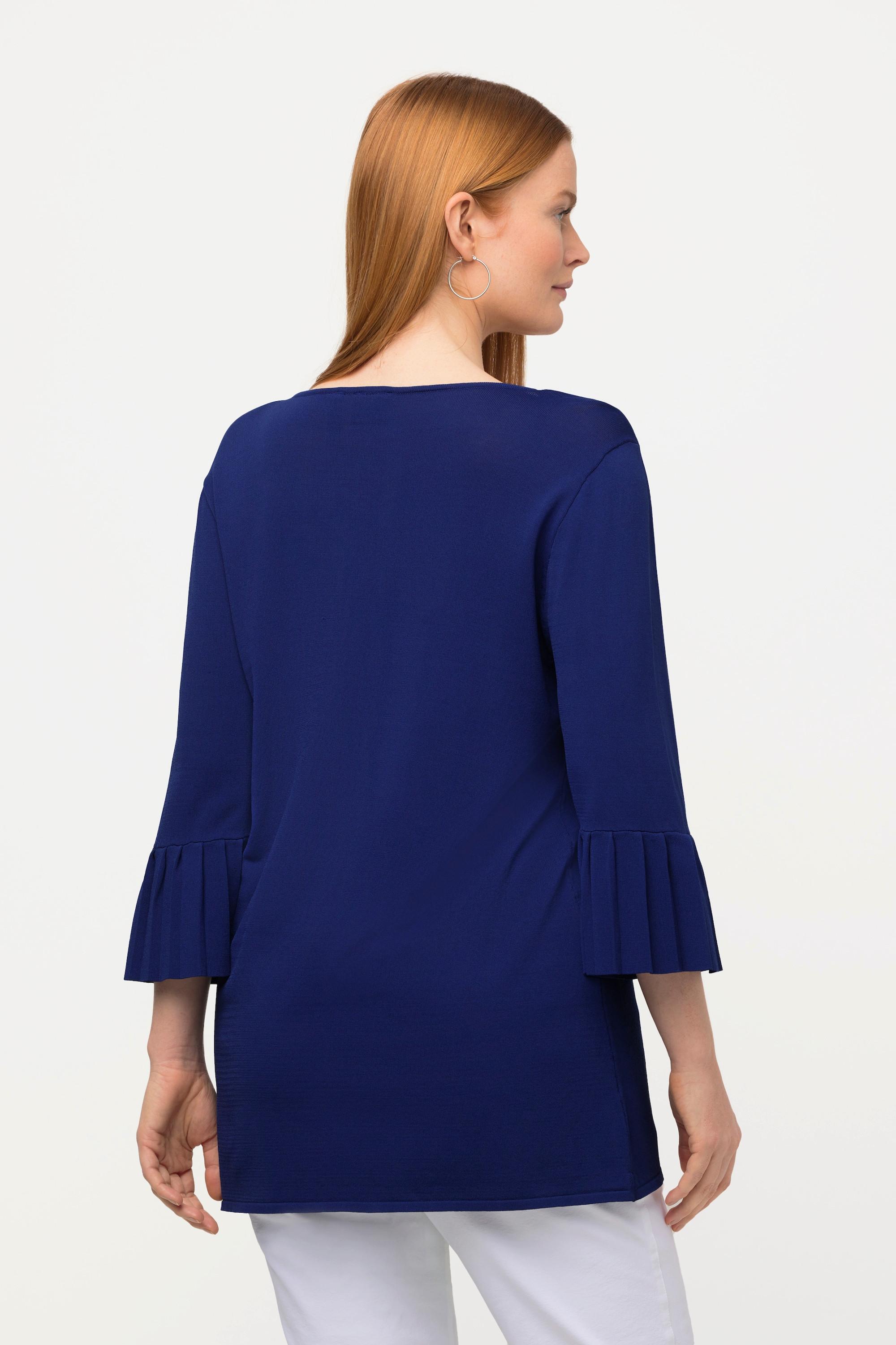 Ulla Popken Pullover, V-Ausschnitt, 3/4-Plissee-Ärmel