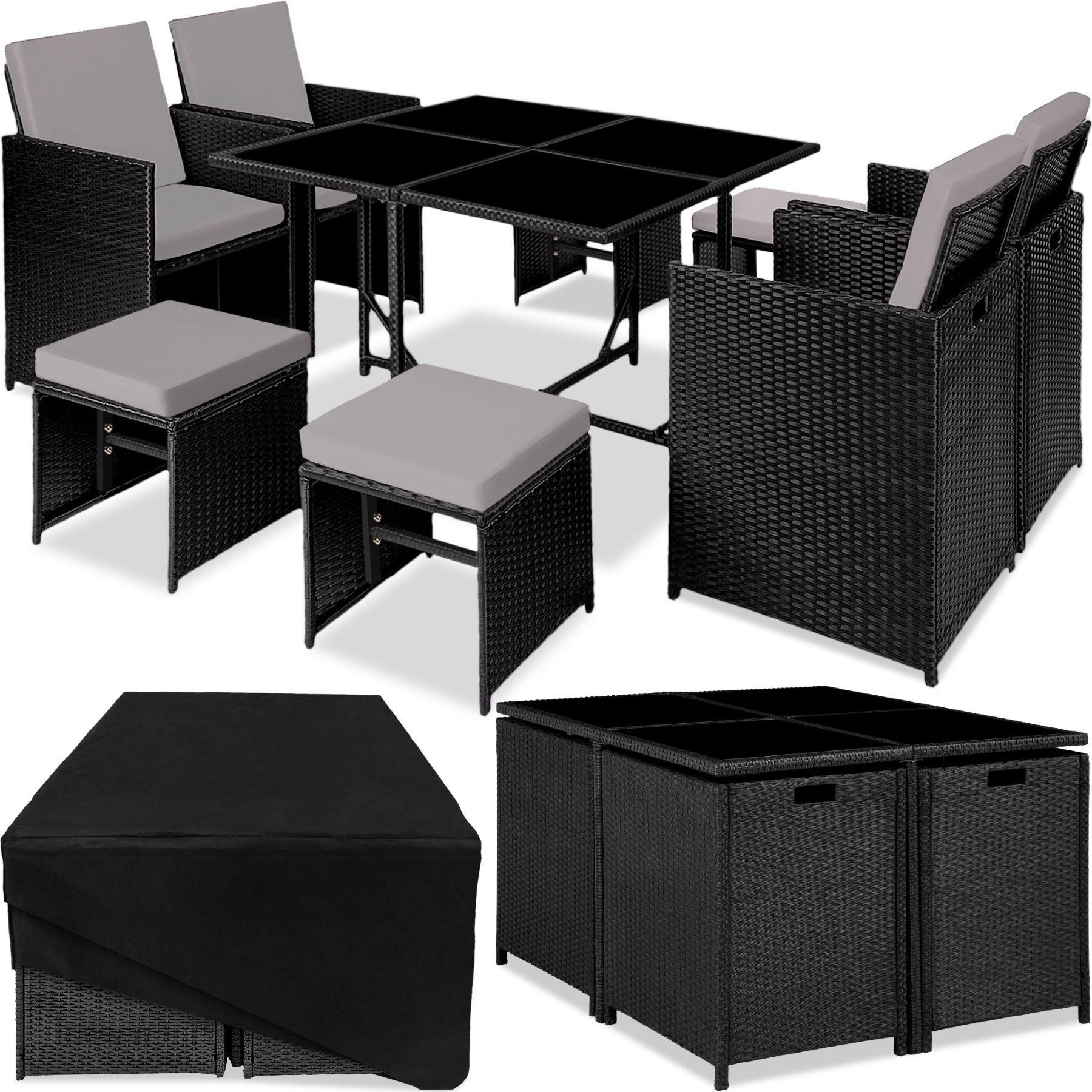Tectake Rattan Sitzgruppe Bilbao 4+4+1 mit Schutzhülle