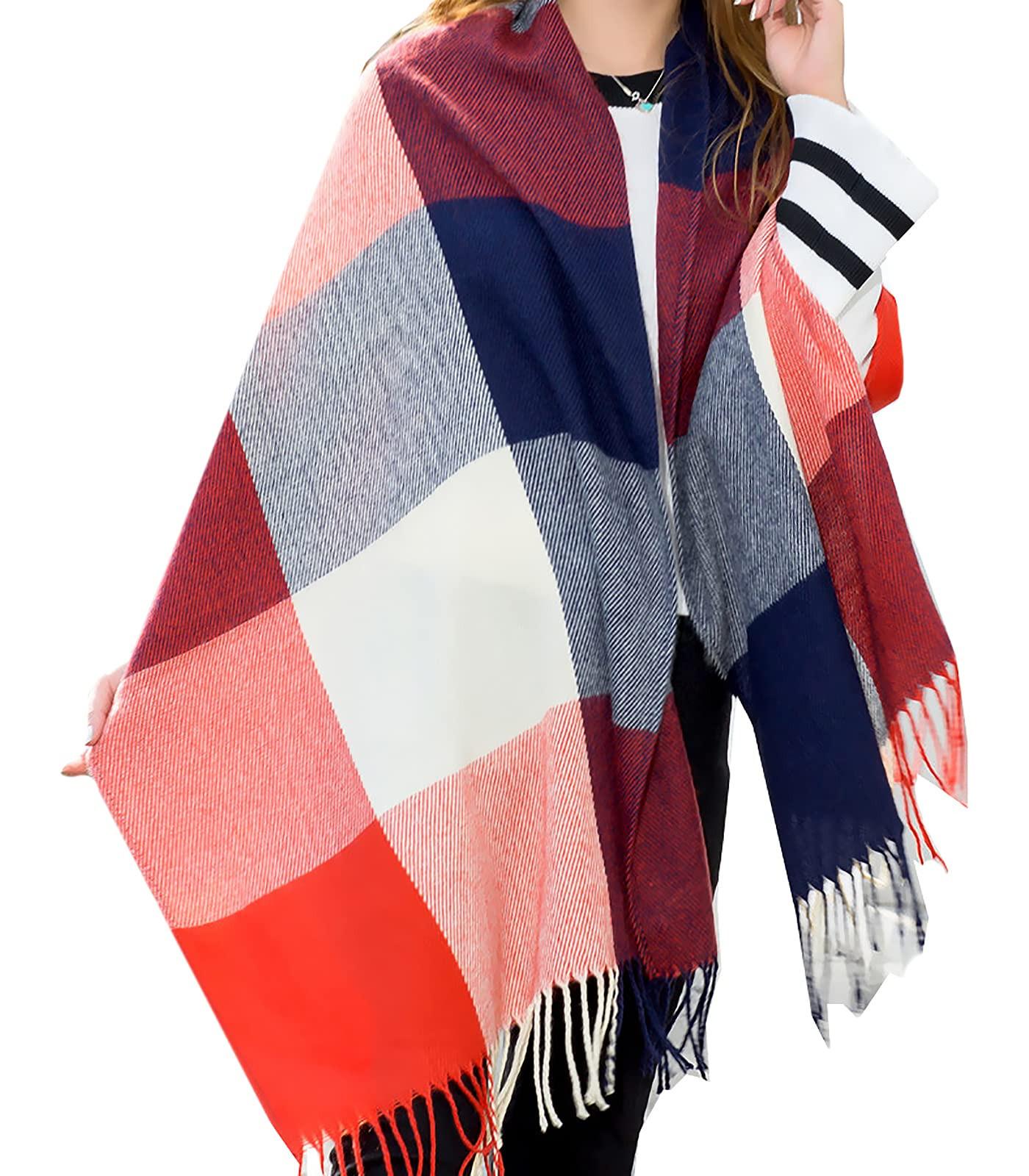 Only-bags.store Winterschal kariert, quadratischer Schal mit Fransen, Poncho