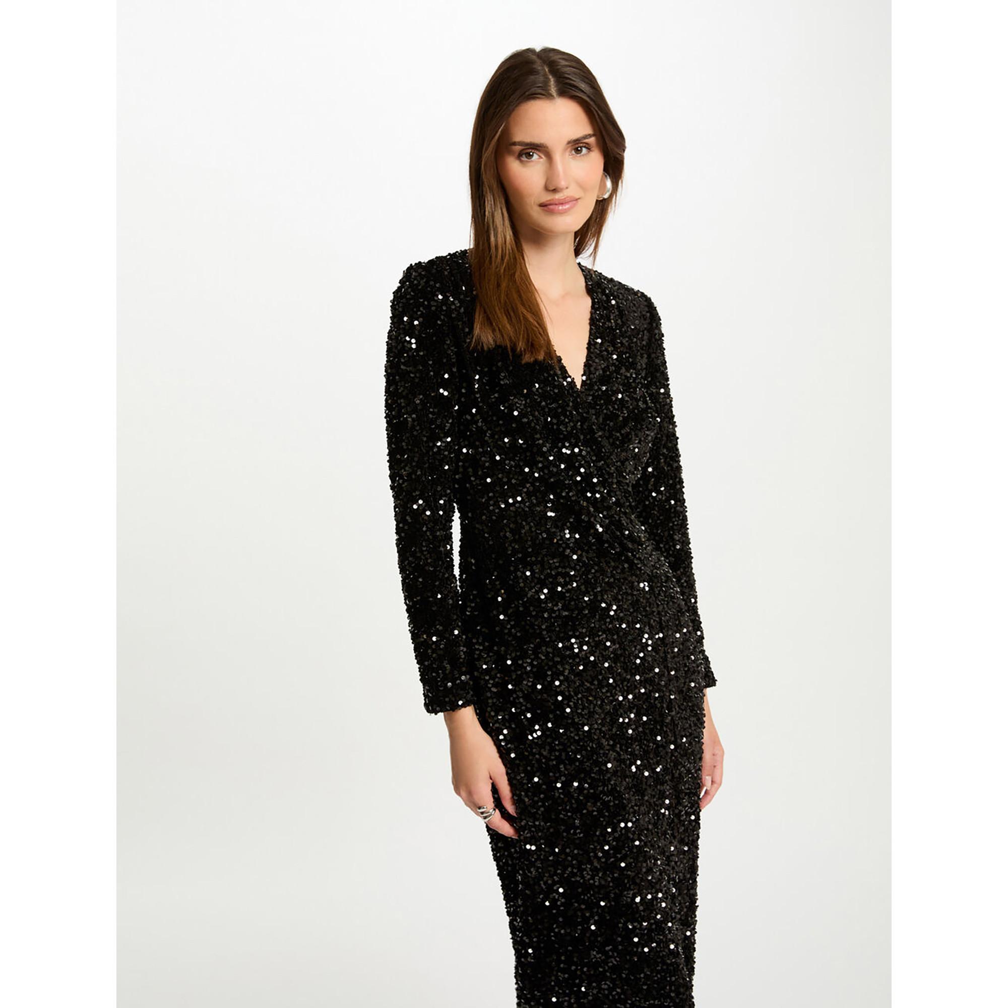 MORGAN Pailletten Langarm Maxikleid