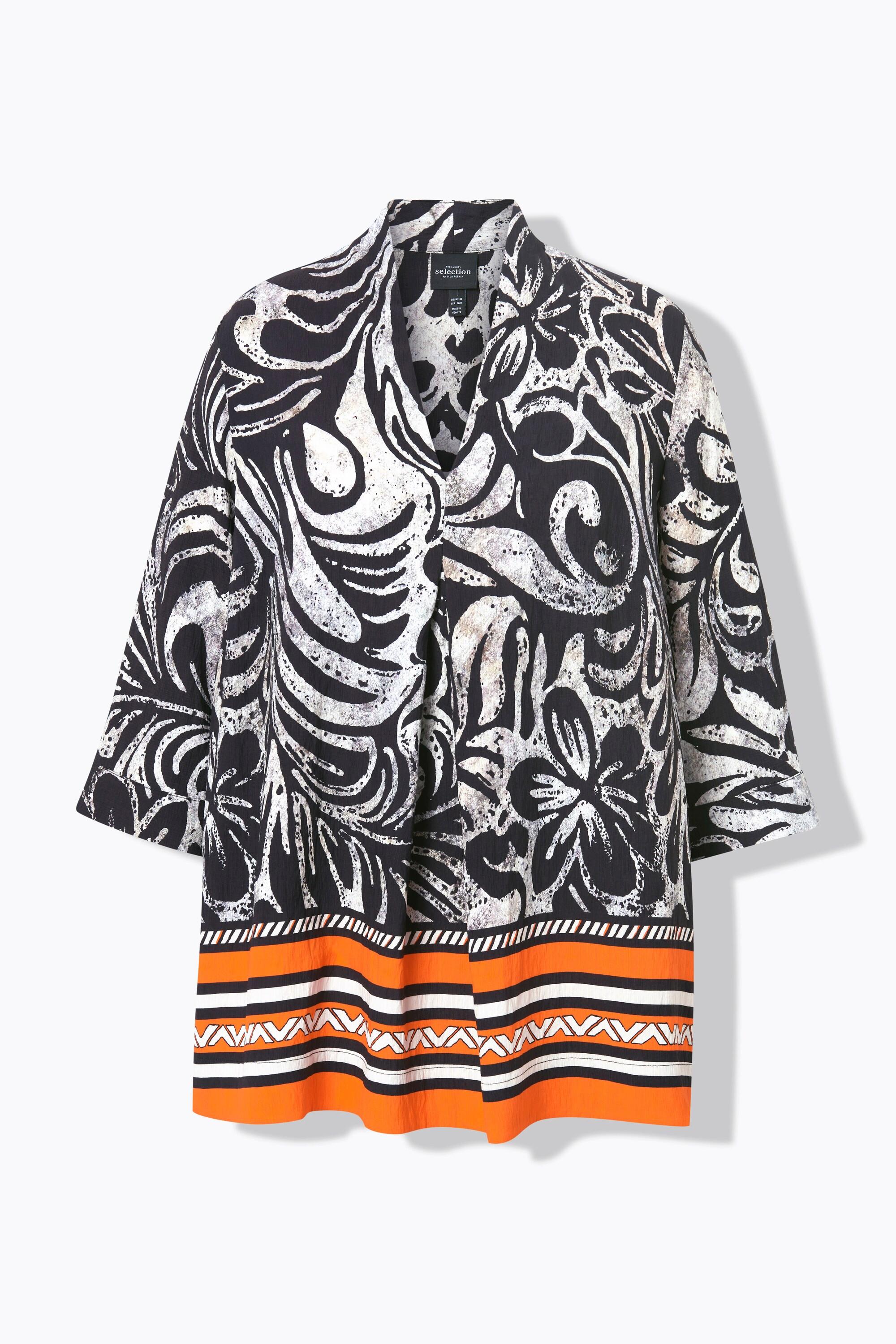 Ulla Popken Tunika, Blüten, A-Linie, Kelchkragen, 3/4-Arm