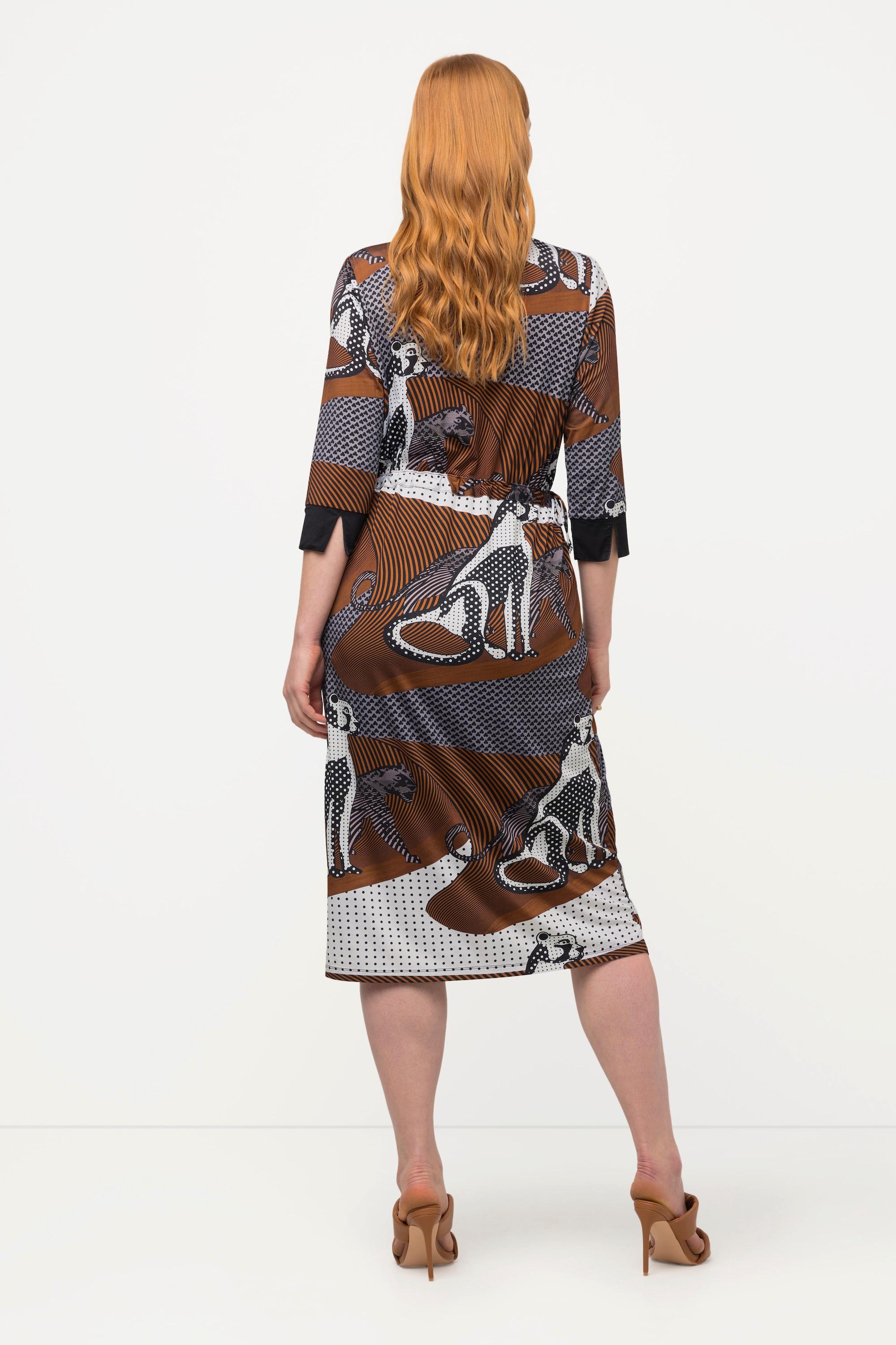 Ulla Popken Slinky Leoparden Design V-Ausschnitt 3/4 Arm Kleid