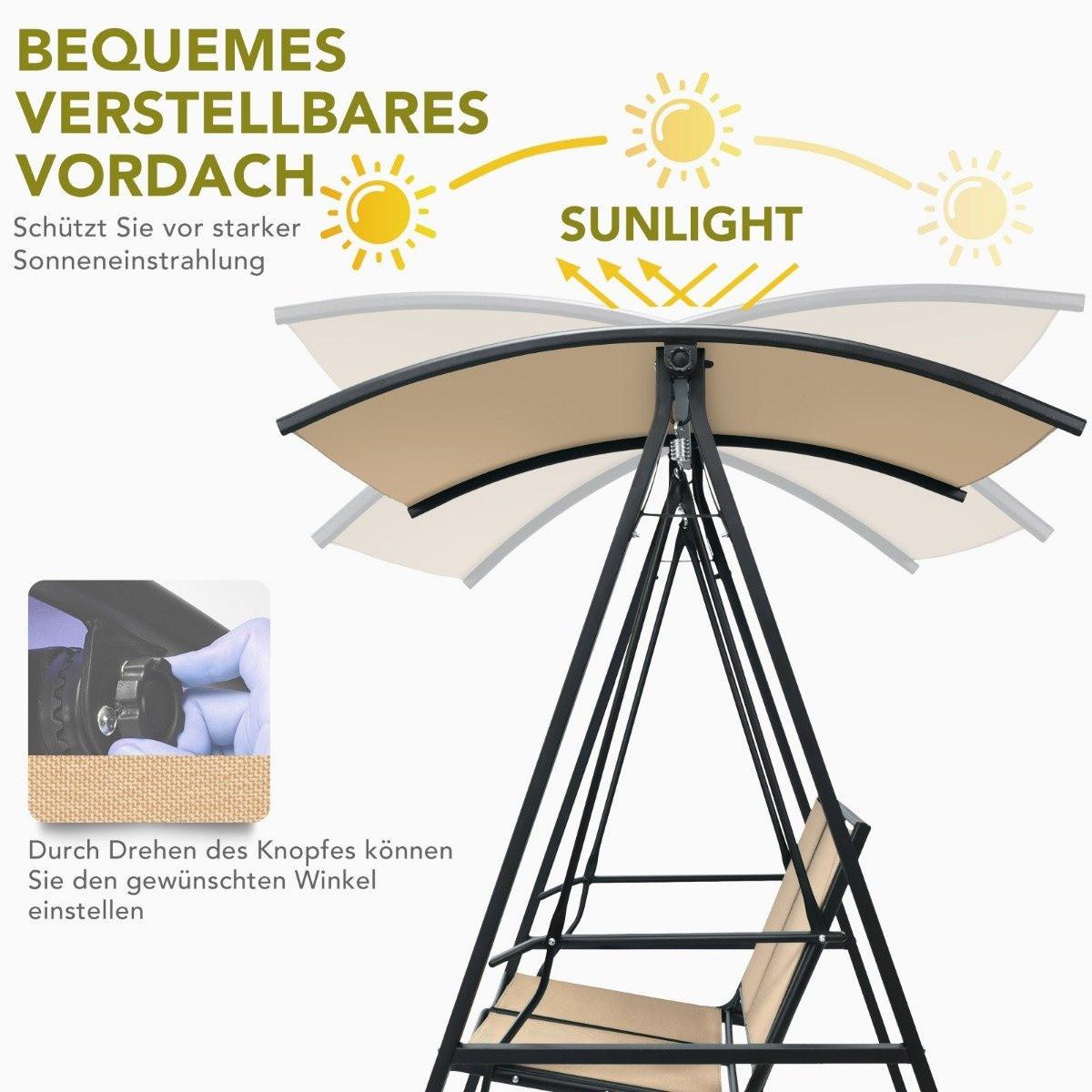 Northio Hollywoodschaukel mit verstellbarem Dach 2-Sitzer Gartenschaukel 152 x 112 x 165 cm Beige