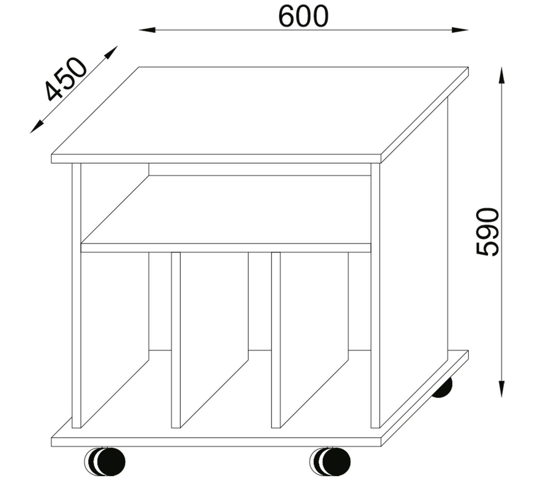 VCM Holz Media-Regal | Regal mit Rollen | Maße: H. 59 x B. 60 x T. 45 cm - Retal