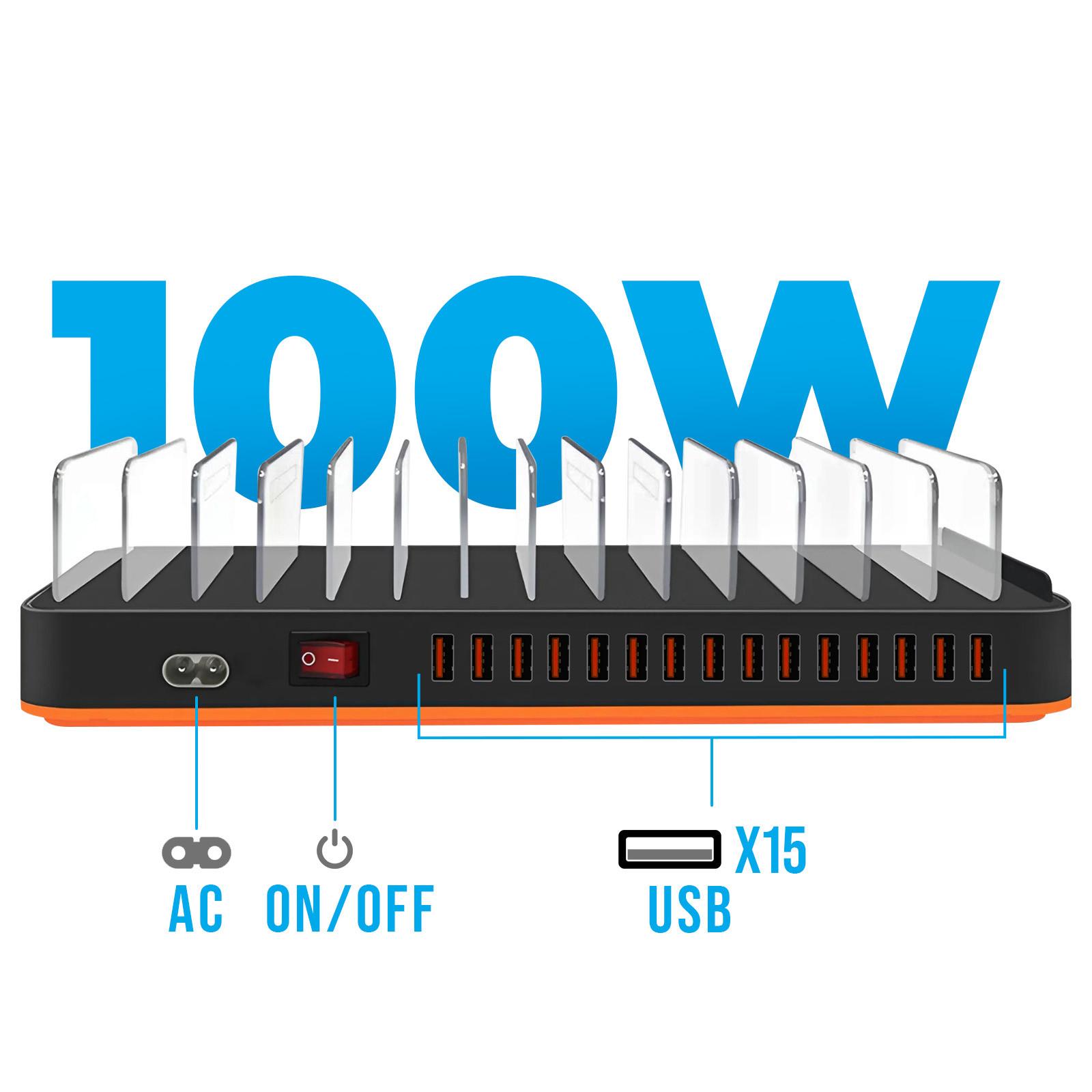 Avizar Ladestation 100W 15 USB Schwarz