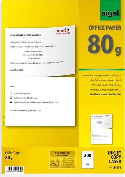 Sigel SIGEL Spezialpapier A4 LP202 weiss, 200 Stk.A5 / 100 Bl.