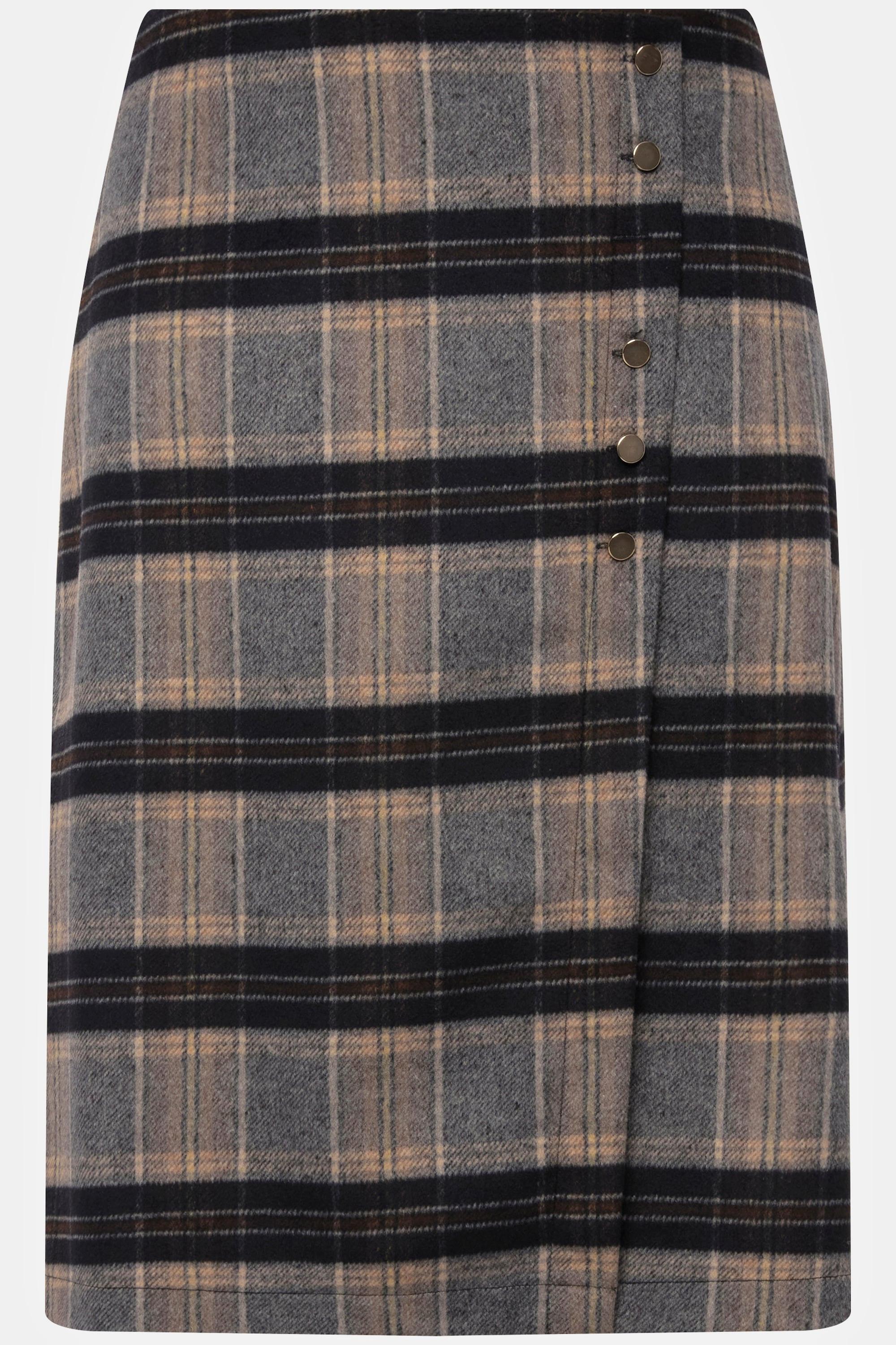 Ulla Popken Landhaus Kilt, Karo, A-Linie, Schmuckknöpfe, Wickeloptik