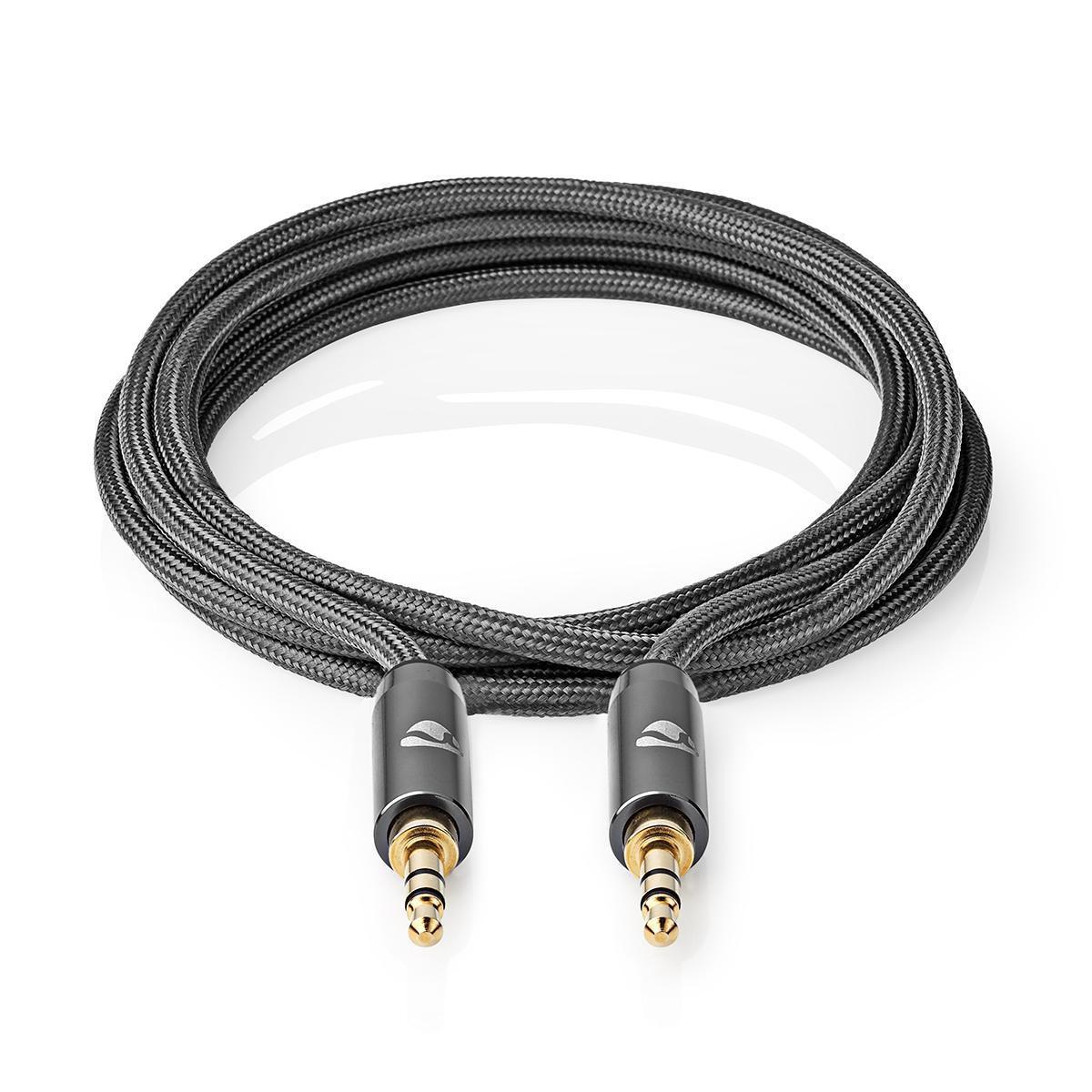 Nedis Stereo-Audiokabel | 3,5 mm Stecker | 3,5 mm Stecker | Vergoldet | 1,00 m | Rund | Anthrazit / Grau mit Metall | Karton mit Sichtfenster