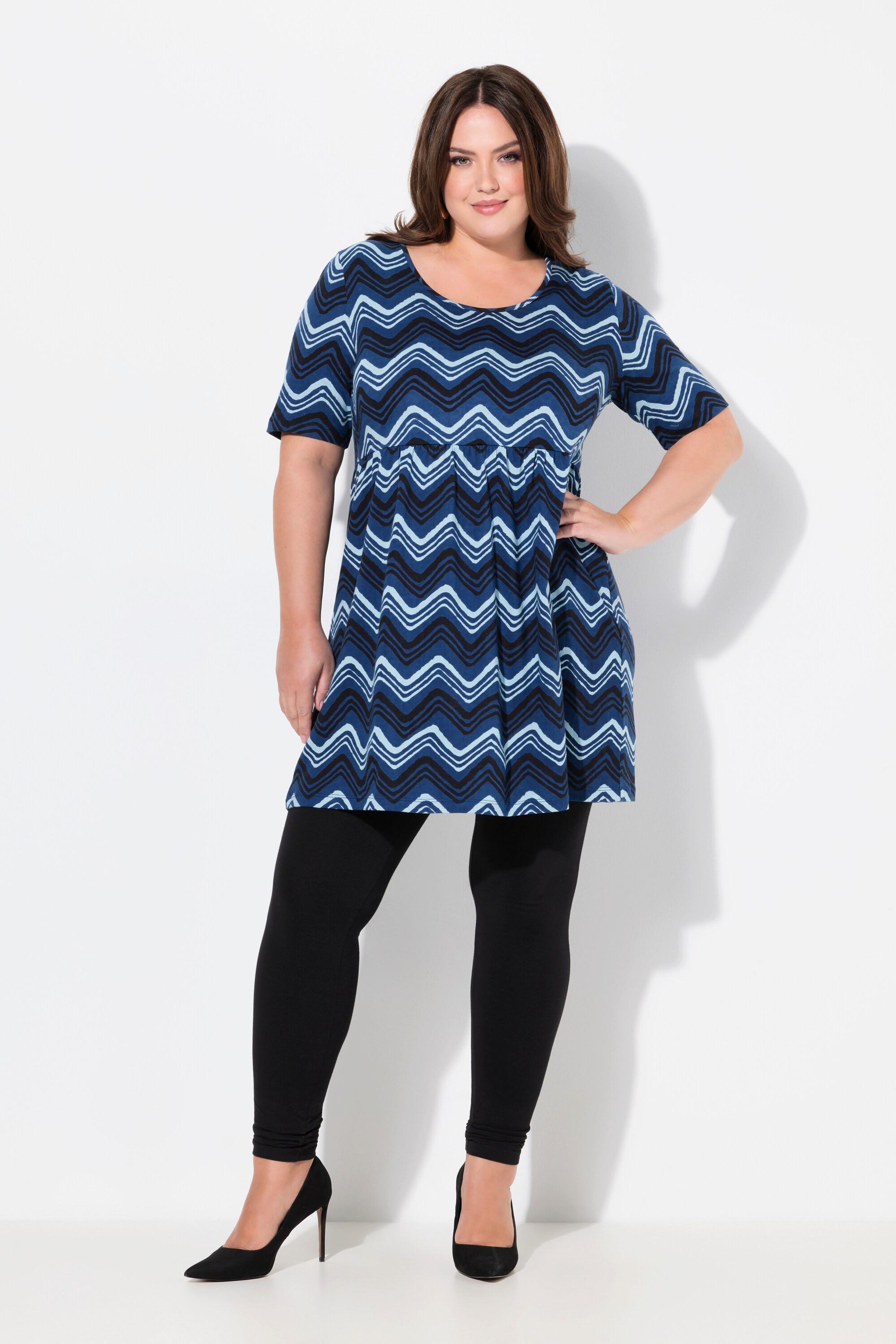 Ulla Popken Longshirt Zackenmuster A-Linie Rundhals 3/4-Arm