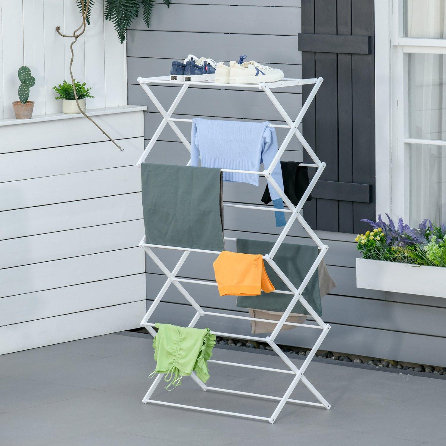 Northio Wäscheständer Faltbar 8-Stufig Turmtrockner Metall Kunststoff Weiß 74X35X144Cm