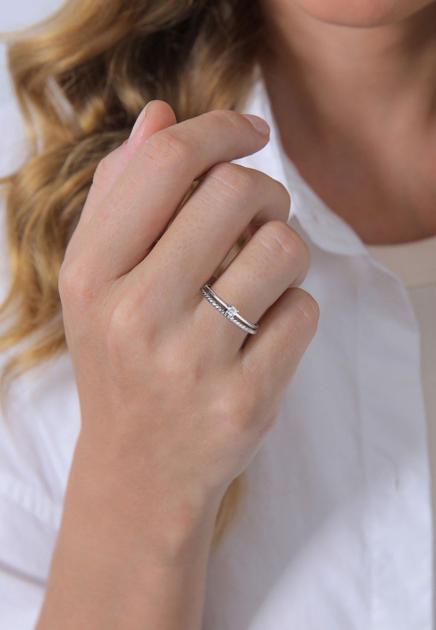 Elli Ring Diamant (0.06 Ct) Solitär Bandring 585 Weißgold