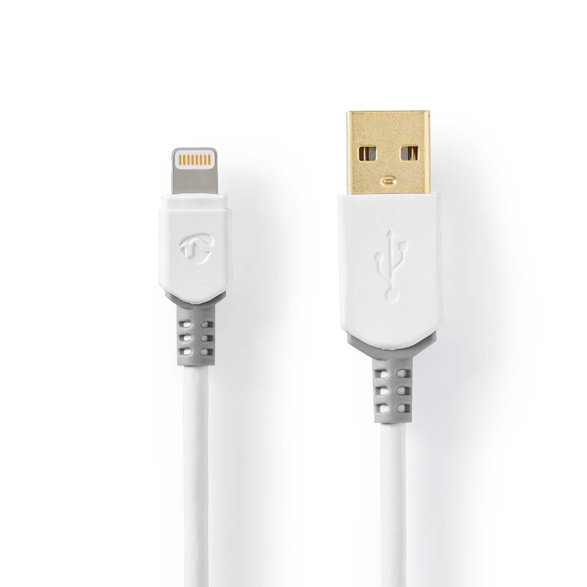 Nedis Lightning Kabel | USB 2.0 | Apple Lightning, 8-polig | USB-A Stecker | 480 Mbps | Vergoldet | 3,00 m | Rund | PVC | Grau / Weiß | Box