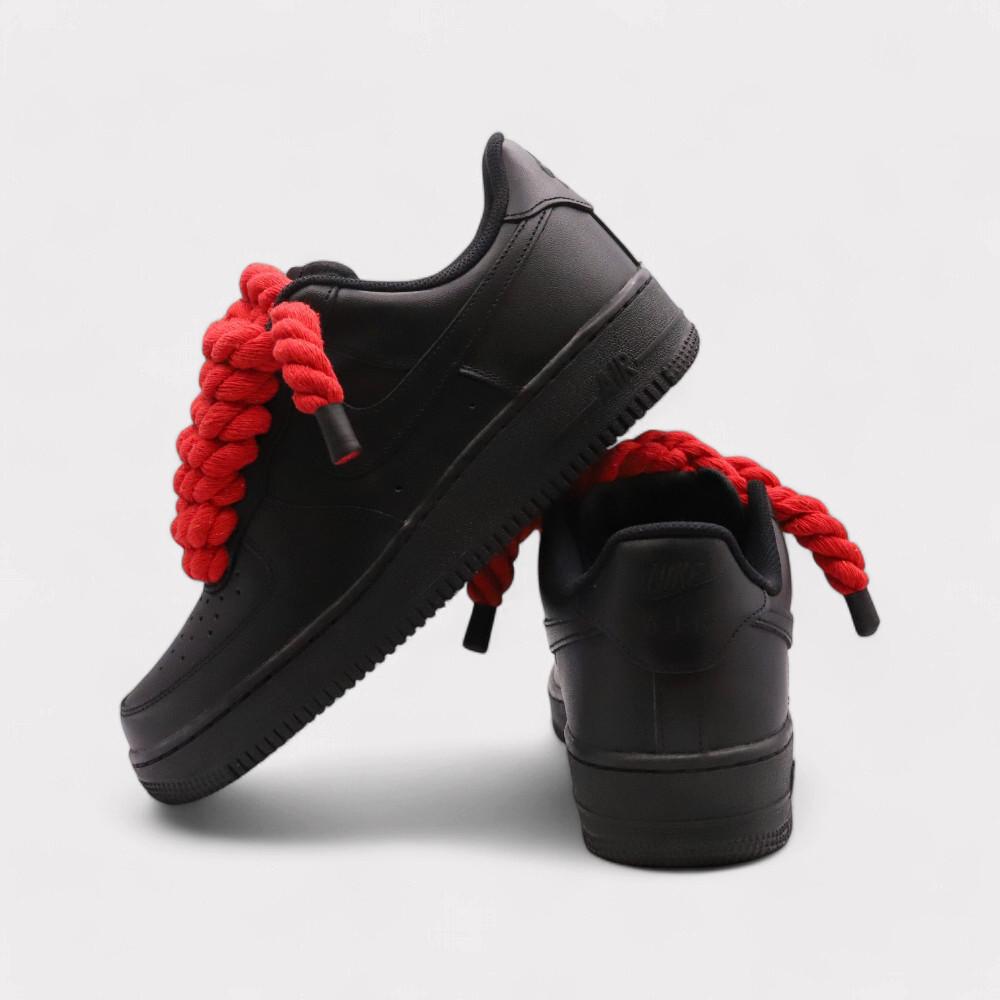 NIKE Air Force 1 Black - Rope Lace Red