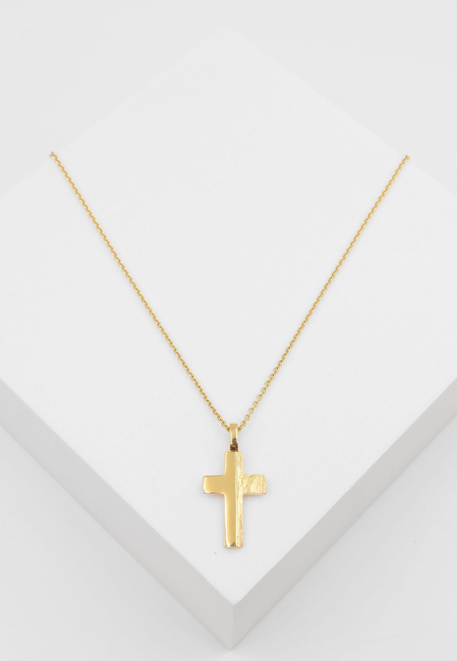 MUAU Schmuck Anhänger Kreuz Gelbgold 750/18K strukturiert, 23x12mm