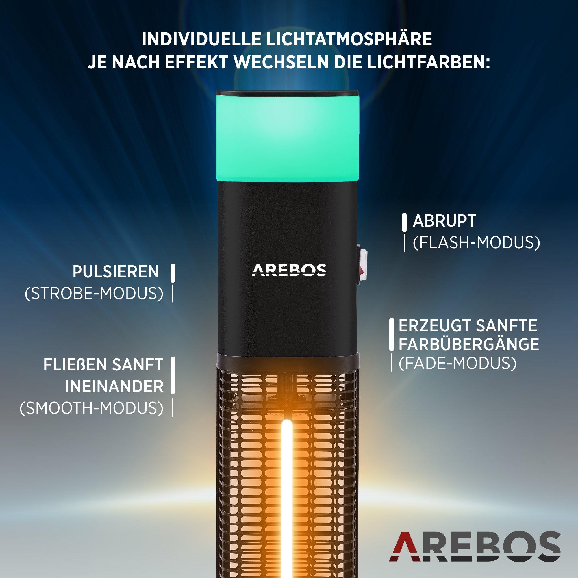 Arebos 1500 Watt Stand Heizstrahler | inkl.16 Farben LED-Licht mit Fernbedienung