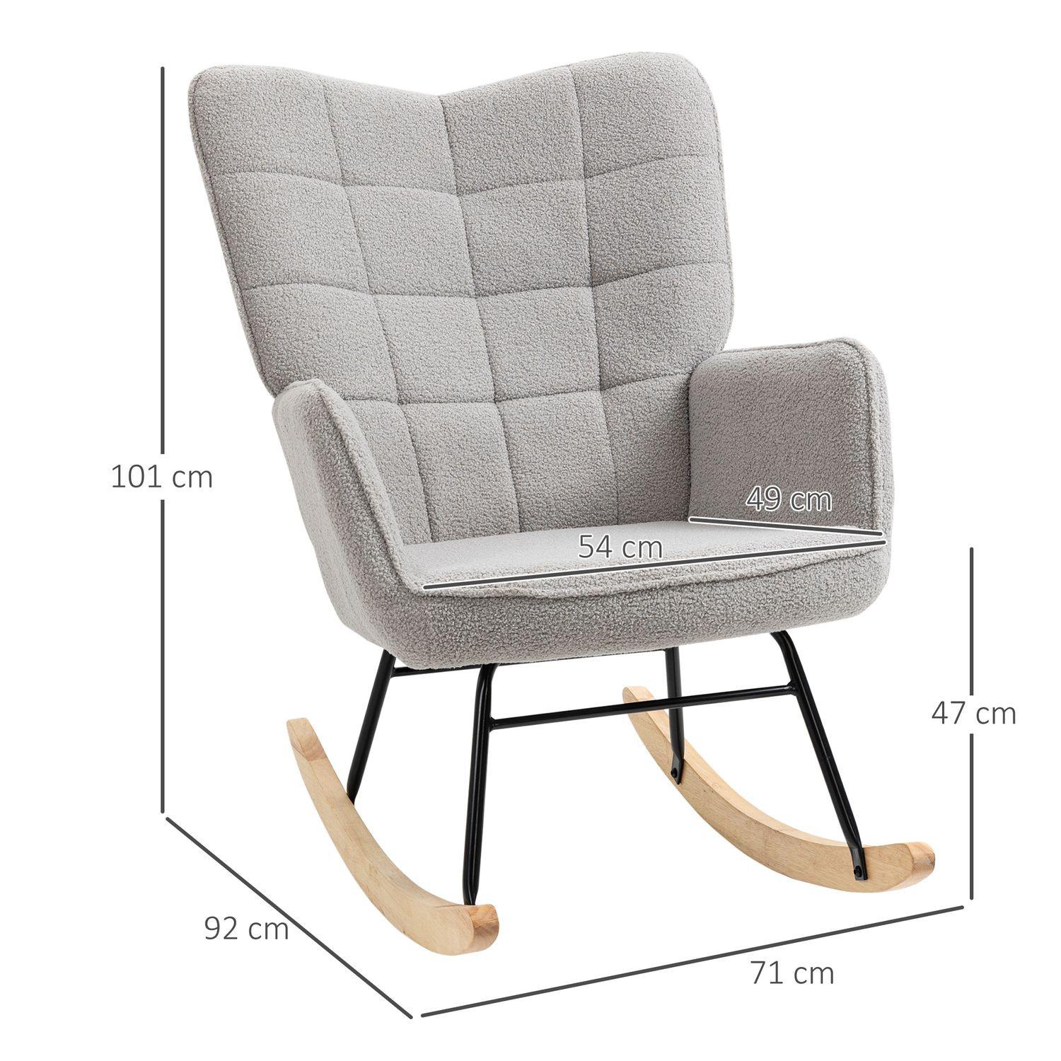 Northio Schaukelstuhl Schwingsessel Akzentstuhl Wohnzimmersessel Relaxsessel, Belastbarkeit Bis 120 Kg, Berbervlies, Hellgrau 71 X 92 X 101 Cm