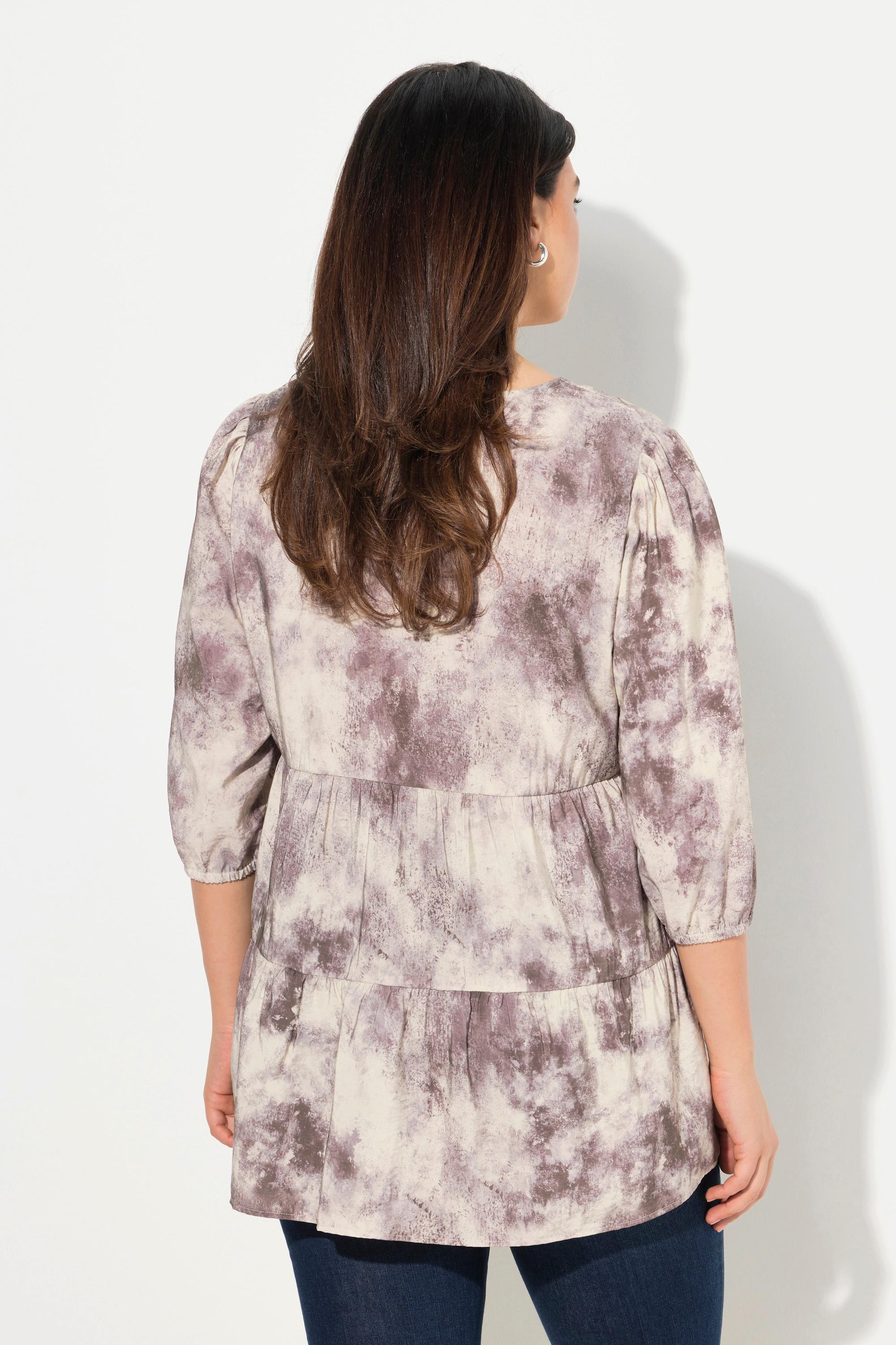 Ulla Popken Batikdruck A-Linie Langarm Bluse