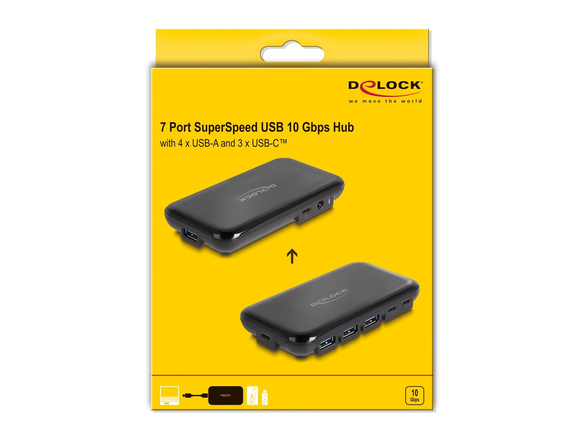 DeLock 7 Port USB 3.2 Gen 2 Hub mit 4 US