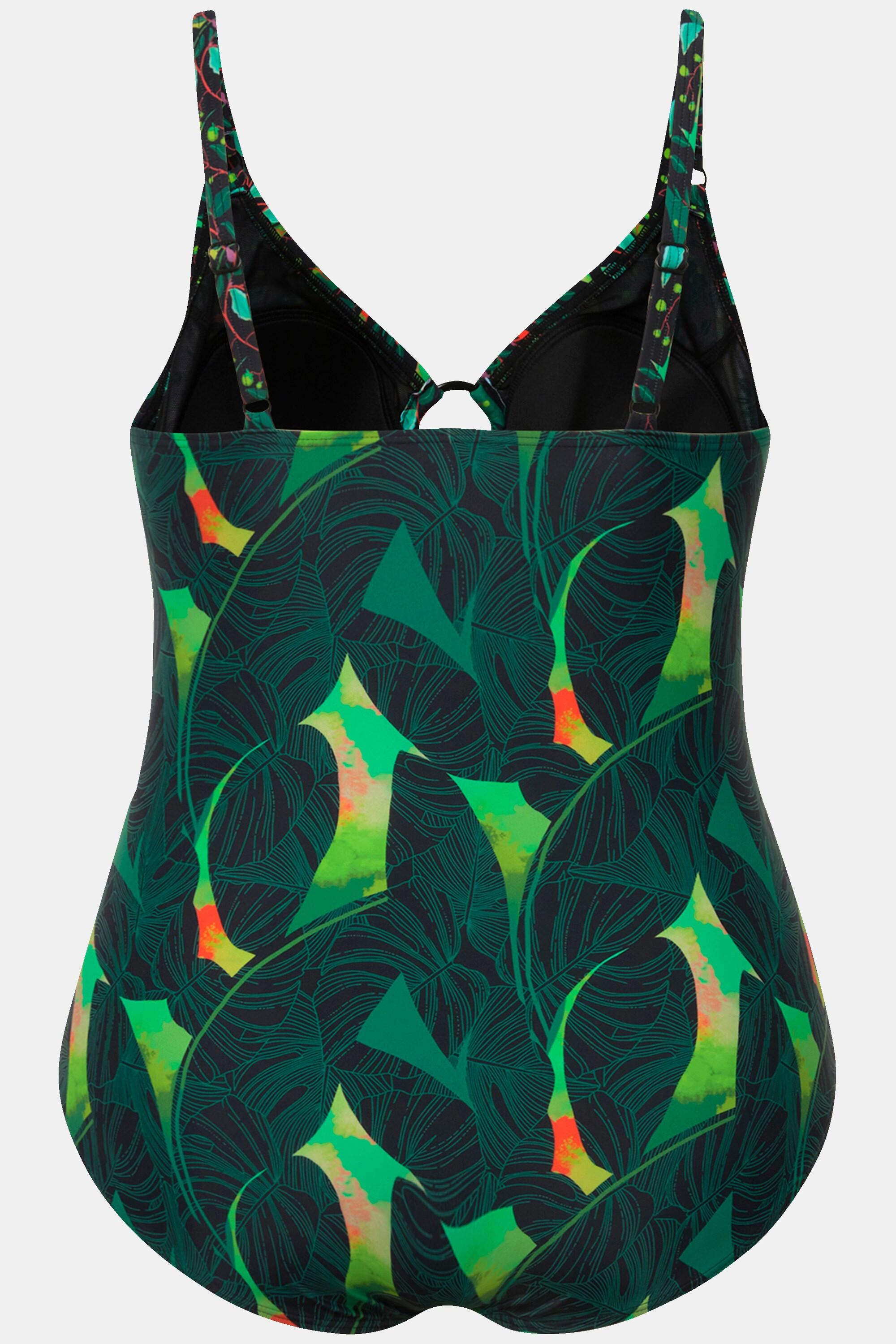 Ulla Popken Badeanzug, Mustermix, Softcups, Zierring, recycelt