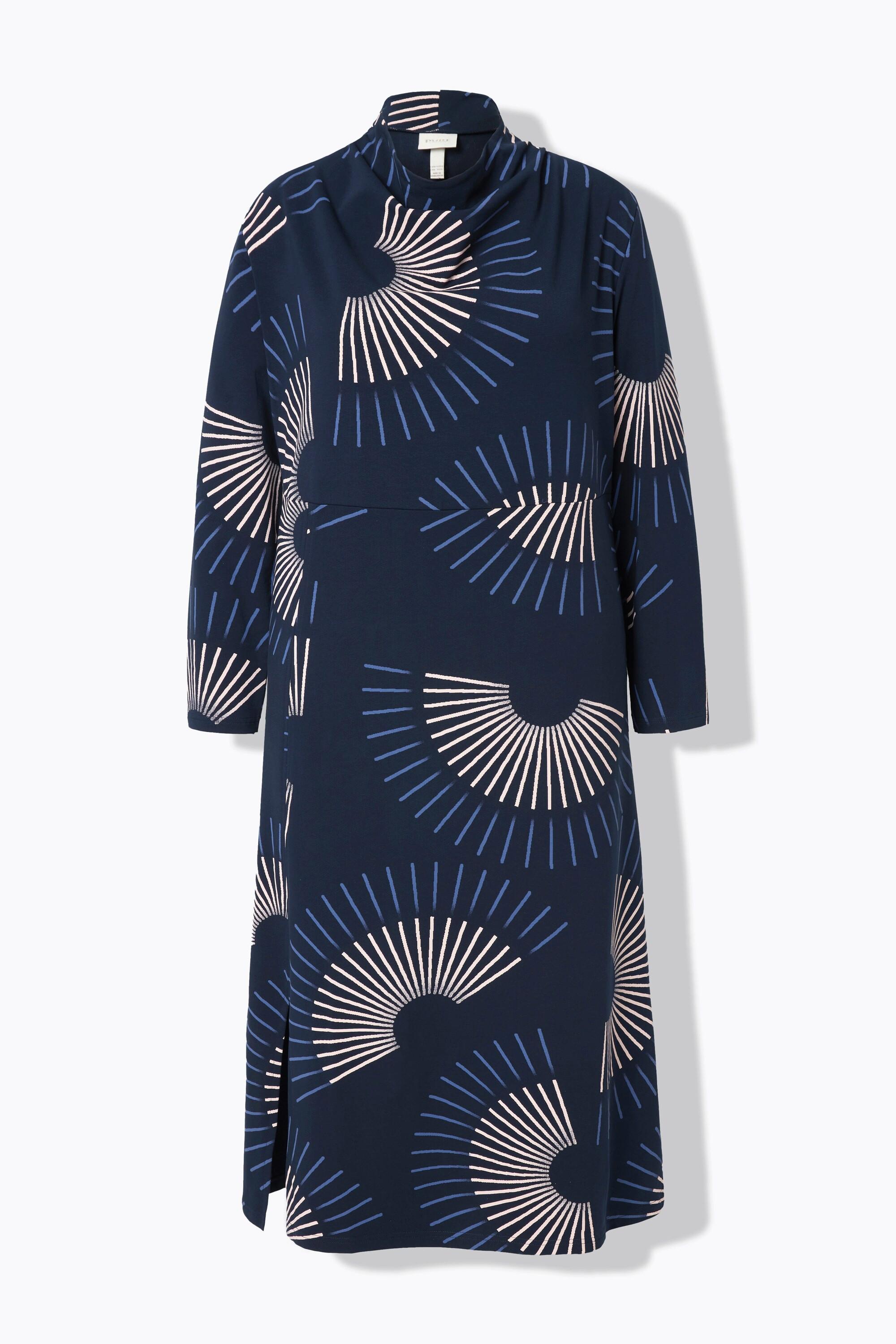 Ulla Popken Maxi Sweatkleid Wasserfallkragen Langarm Biobaumwolle