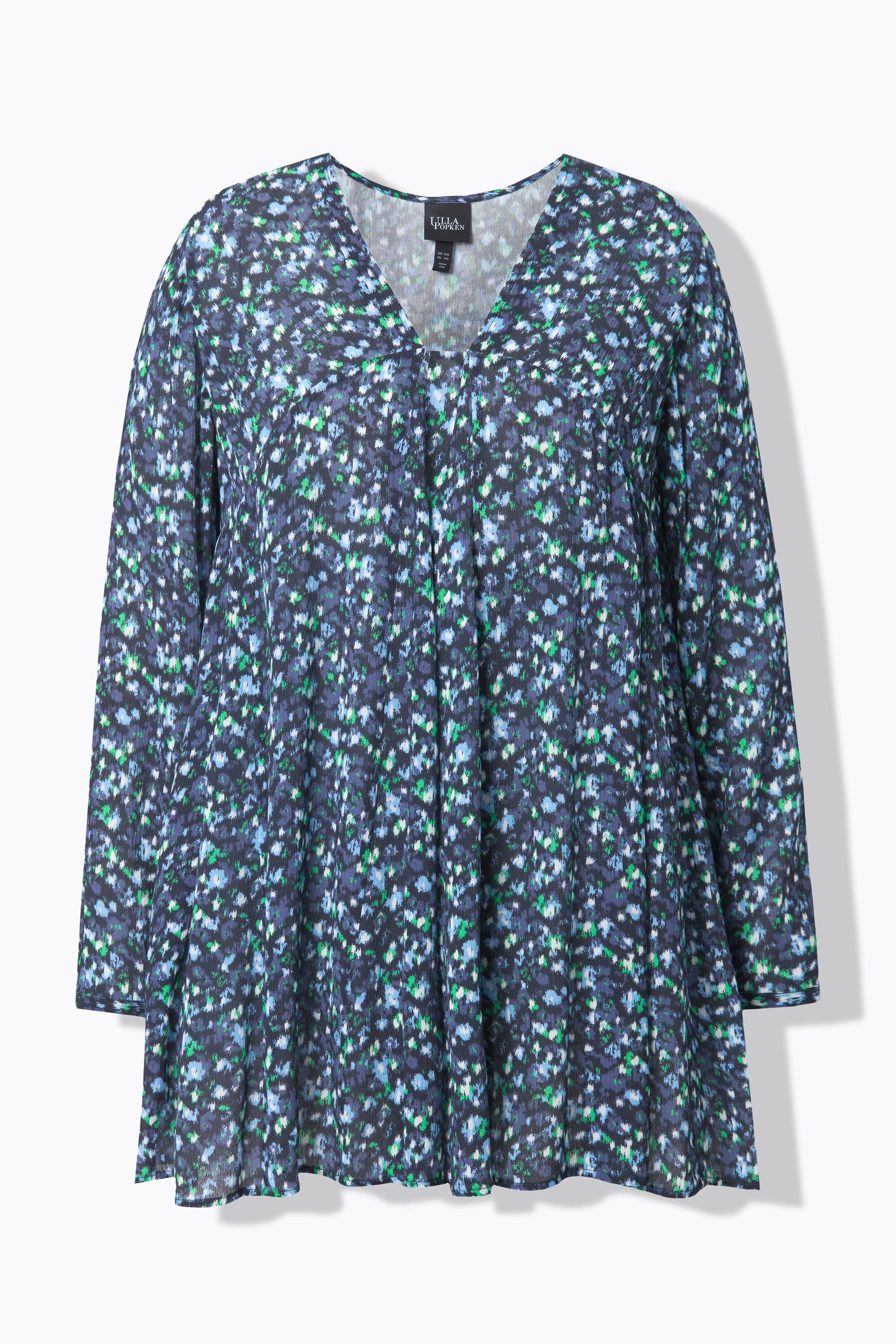 Ulla Popken Bluse, Alloverdruck, A-Linie, Carree-Ausschnitt, Langarm