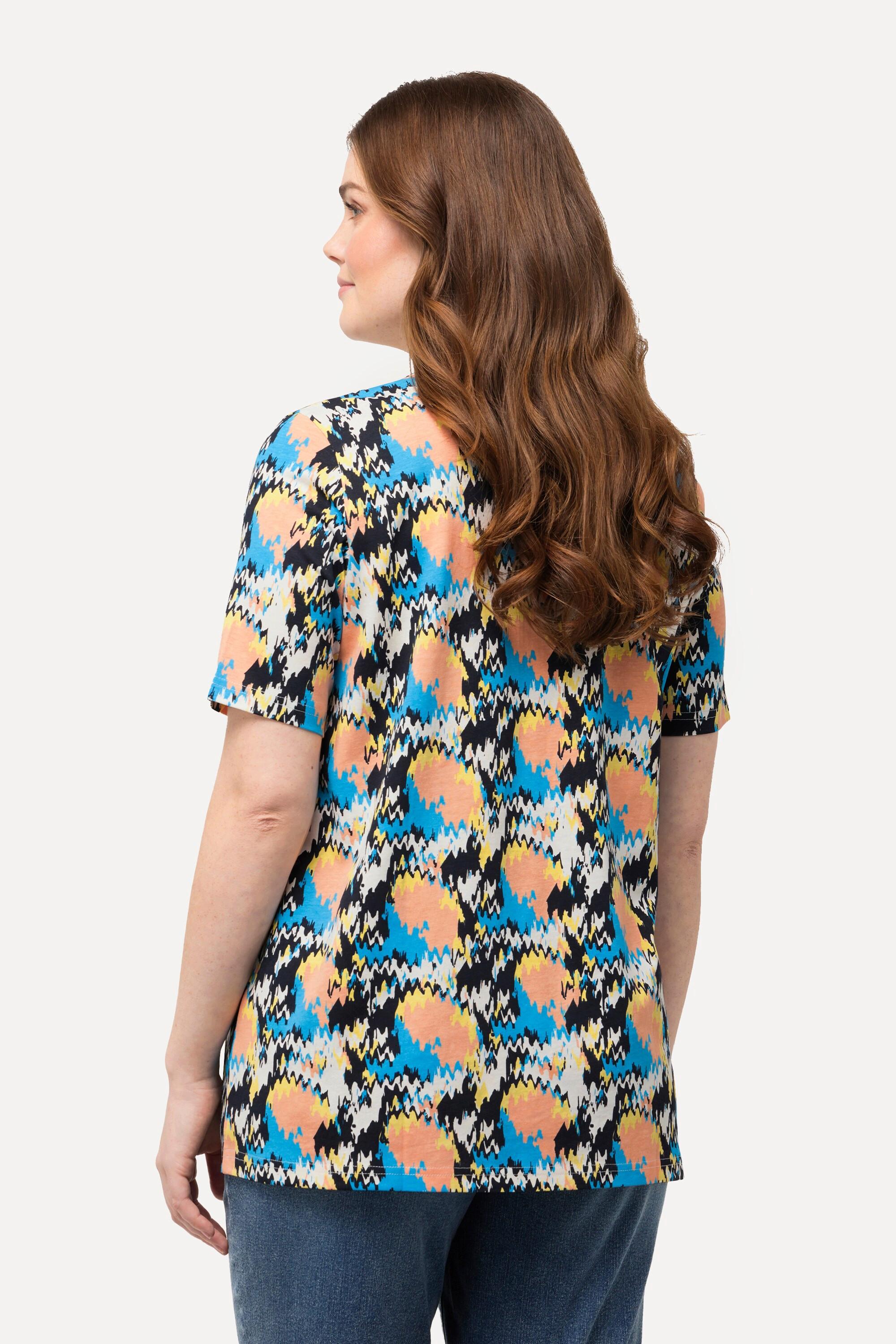 Ulla Popken T-Shirt Zierfalten A-Linie V-Ausschnitt Halbarm