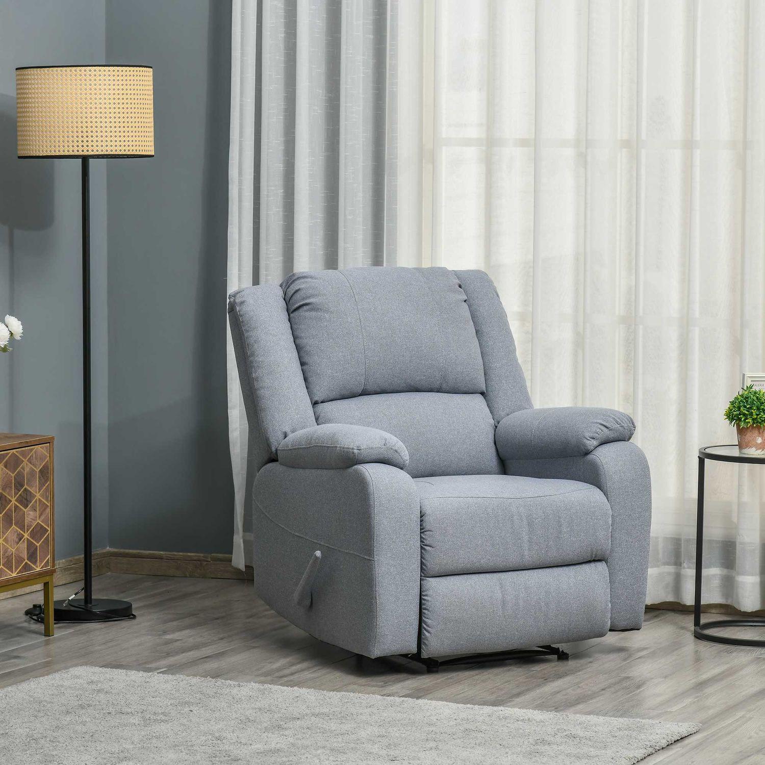 Northio Sessel Relaxsessel Fernsehsessel Mit Liegefunktion Seitentasche Leinenartiges Polyester Grau 90 X 96 X 98 Cm