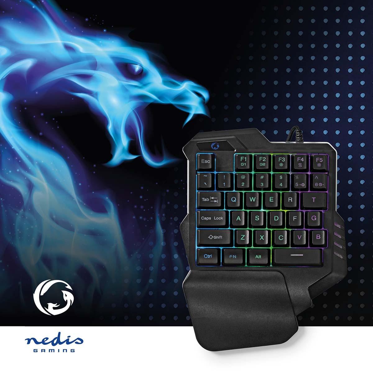 Nedis Kabelgebundene Gaming-Tastatur | USB Typ-A | Membrantasten | RGB | Einhändig | Universal | USB-Stromversorgung | Stromkabellänge: 1,60 m | Gaming