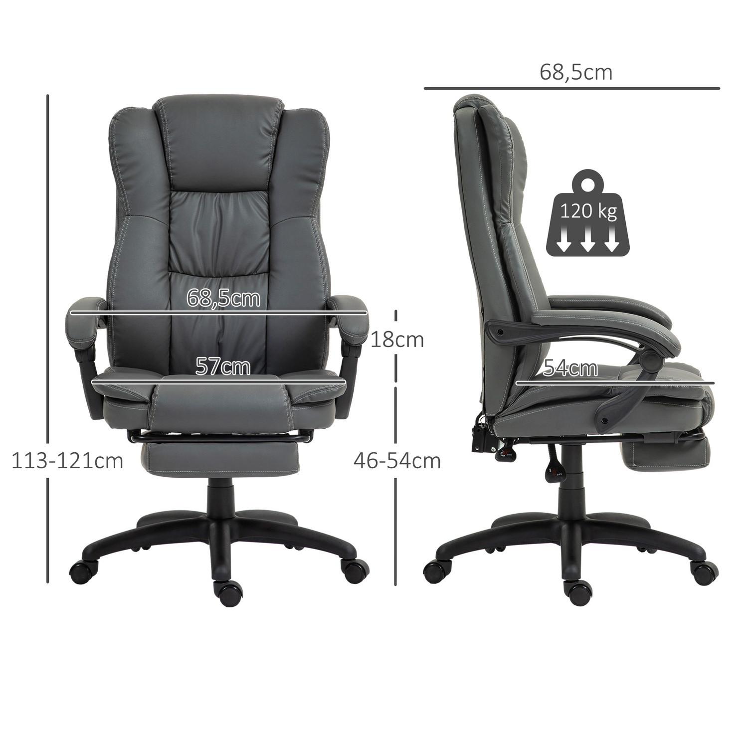 Northio Bürostuhl Chefsessel Drehstuhl Anhebbar mit Fußstütze Kopfstütze Ergonomischer Stuhl Vibration Schreibtischstuhl mit Liegefunktion Massagefunktion Kunstleder Dunkelgrau 68,5x68,5x113-121cm