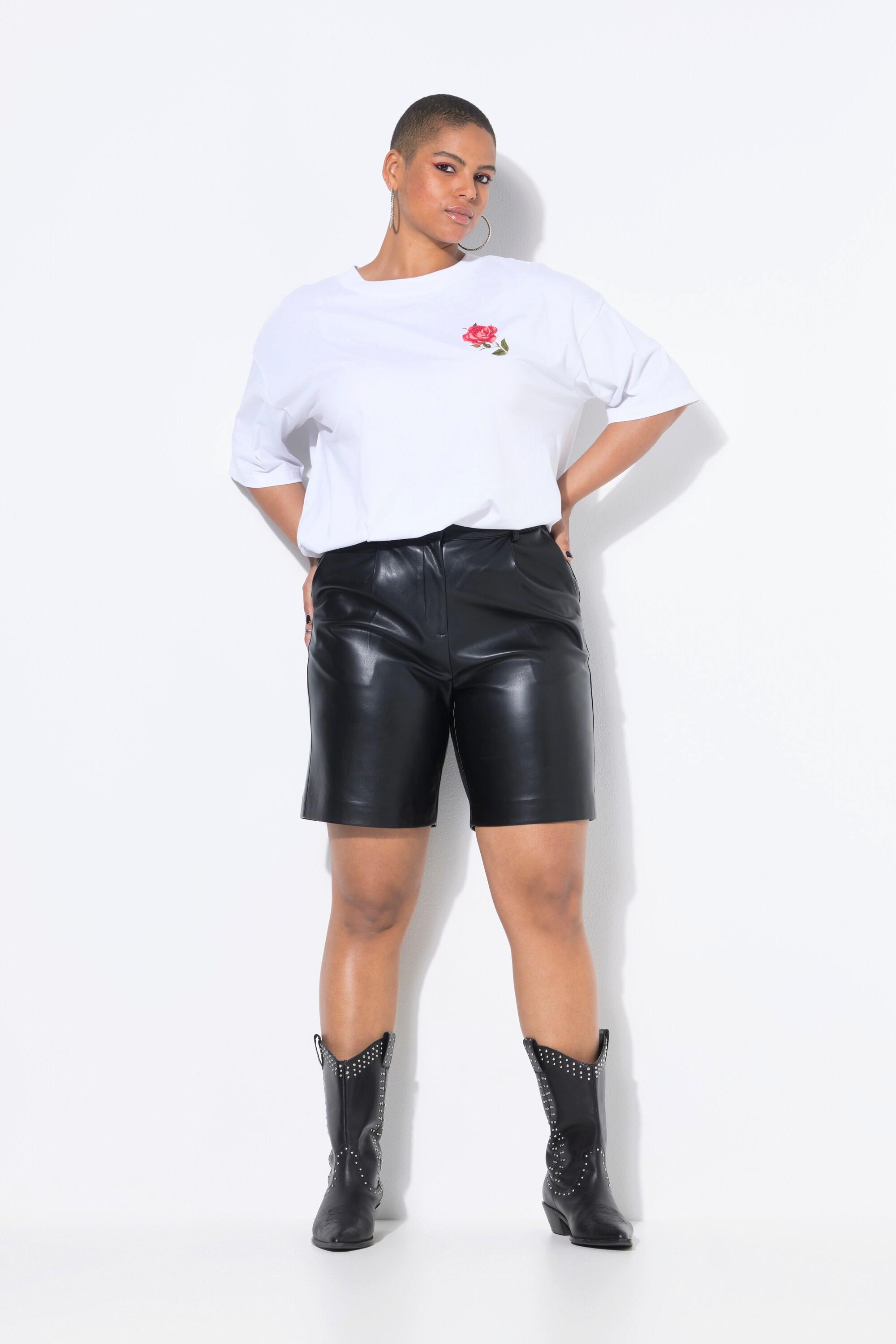 Studio Untold High Waist Weites Bein Lederoptik Bermudas