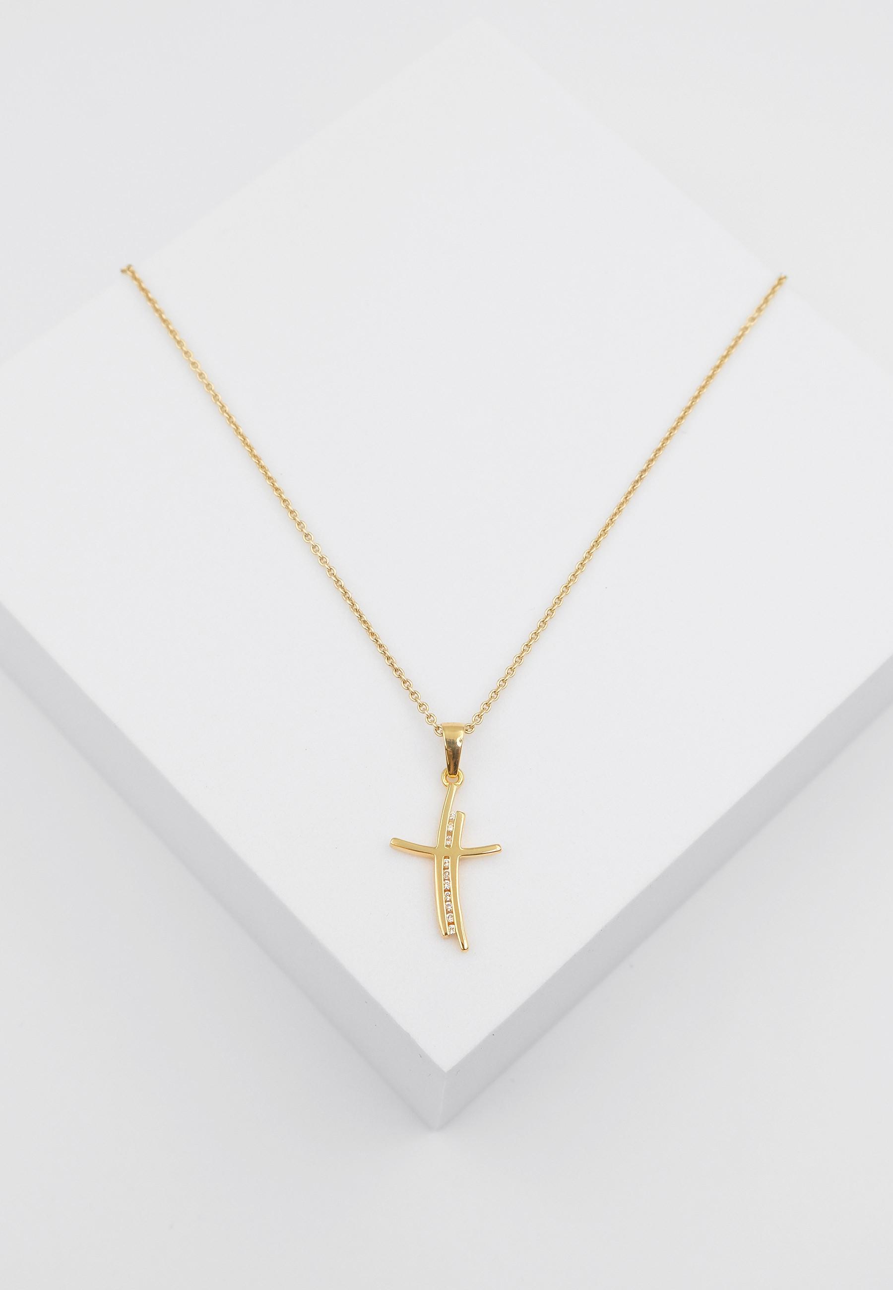 MUAU Schmuck Anhänger Kreuz Gelbgold 750 Diamant 0.05ct. 24x12mm