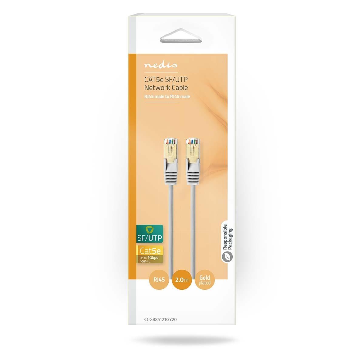 Nedis CAT5e Netzwerkkabel | SF/UTP | RJ45 Stecker | RJ45 Stecker | 2,00 m | Rund | PVC | Grau | Box