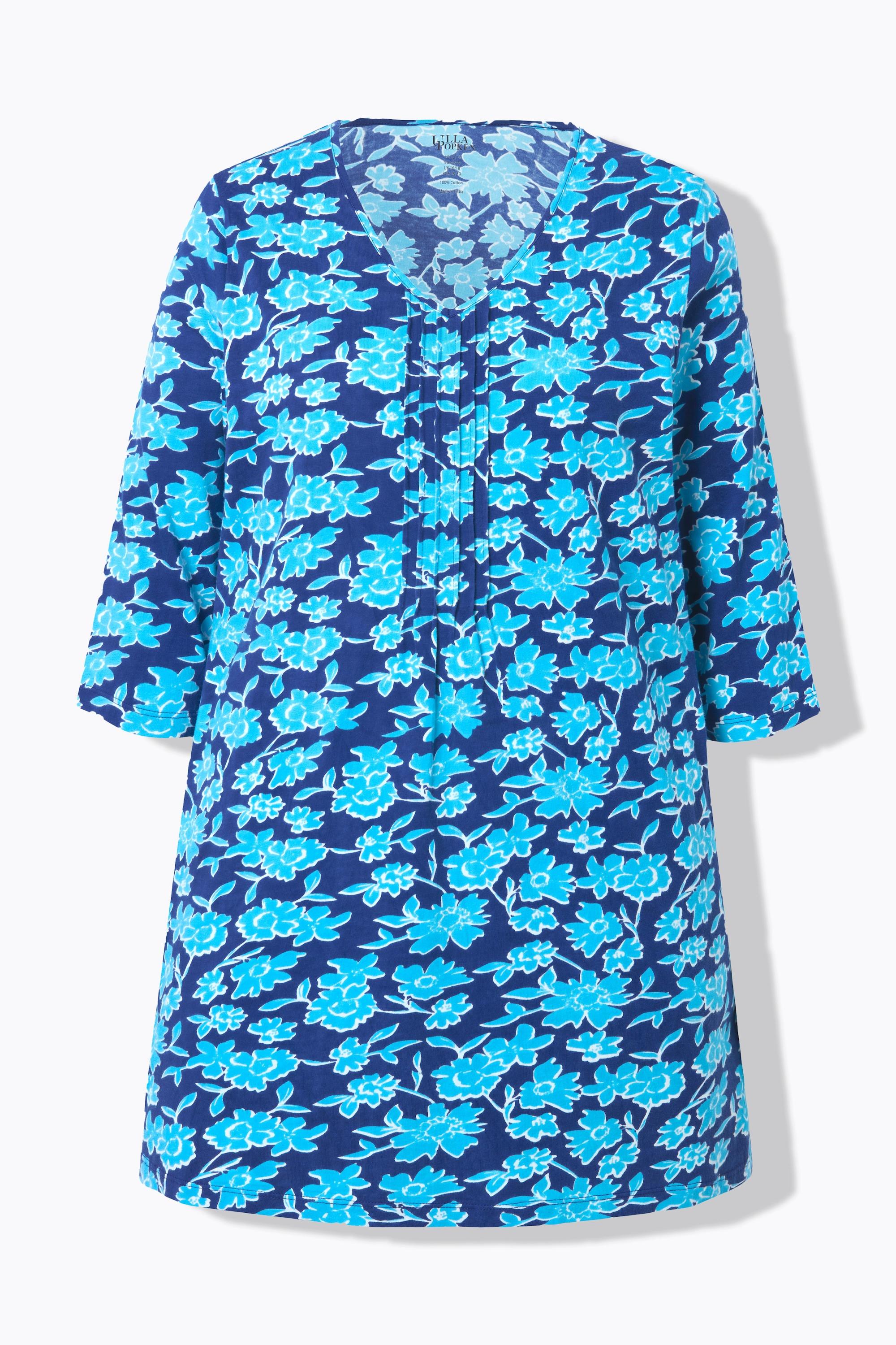 Ulla Popken Longshirt Biesen A-Linie V-Ausschnitt 3/4-Arm