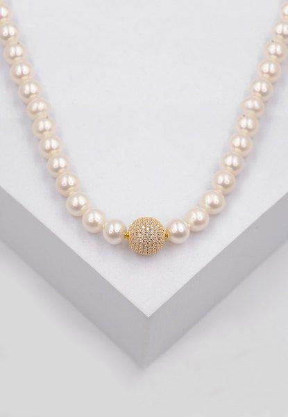 MUAU Schmuck Collier Silber 925 Süsswasserperle 8-9mm Zirkonia