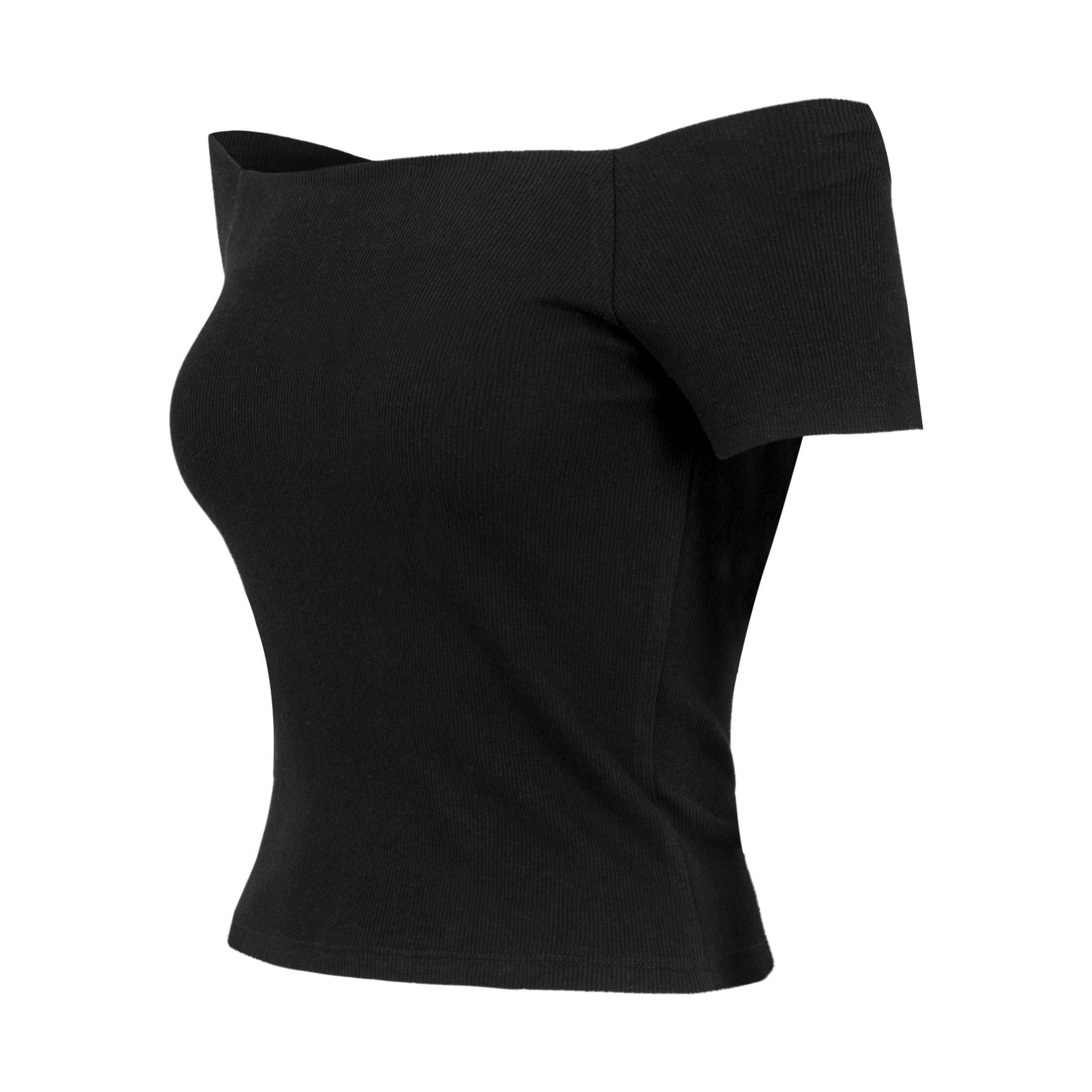 URBAN CLASSICS Geripptes Off Shoulder Crop T-Shirt